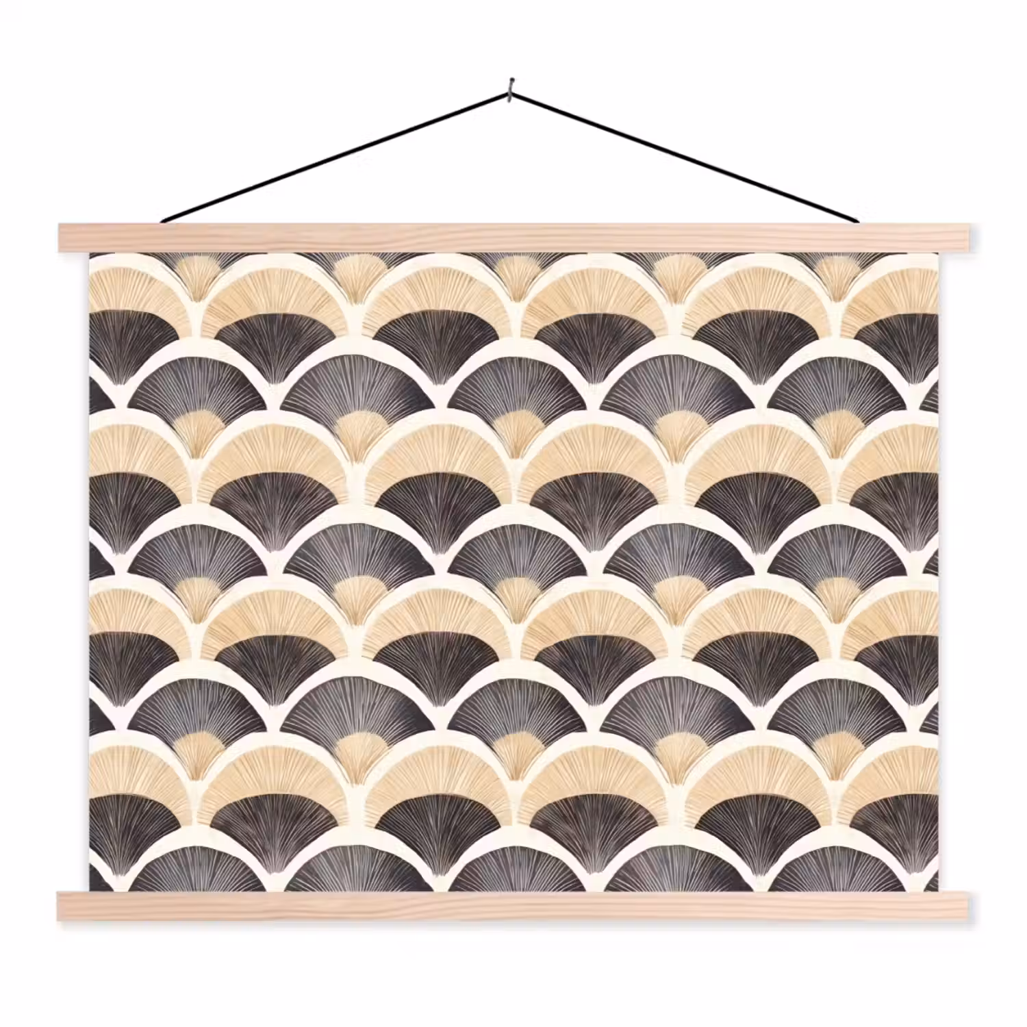 Waaier - Patroon - Zwart - Beige textielposter latten blank klein 122 -3d