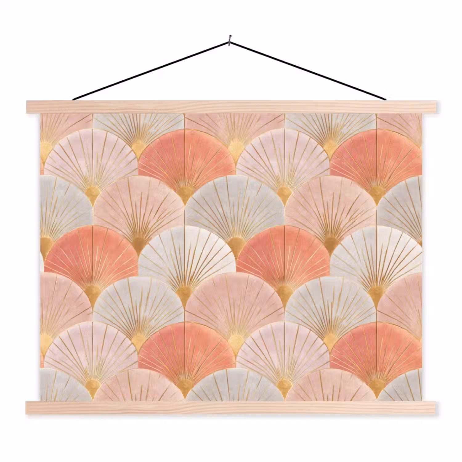 Waaiers - Goud - Roze textielposter latten blank klein 122 -3d