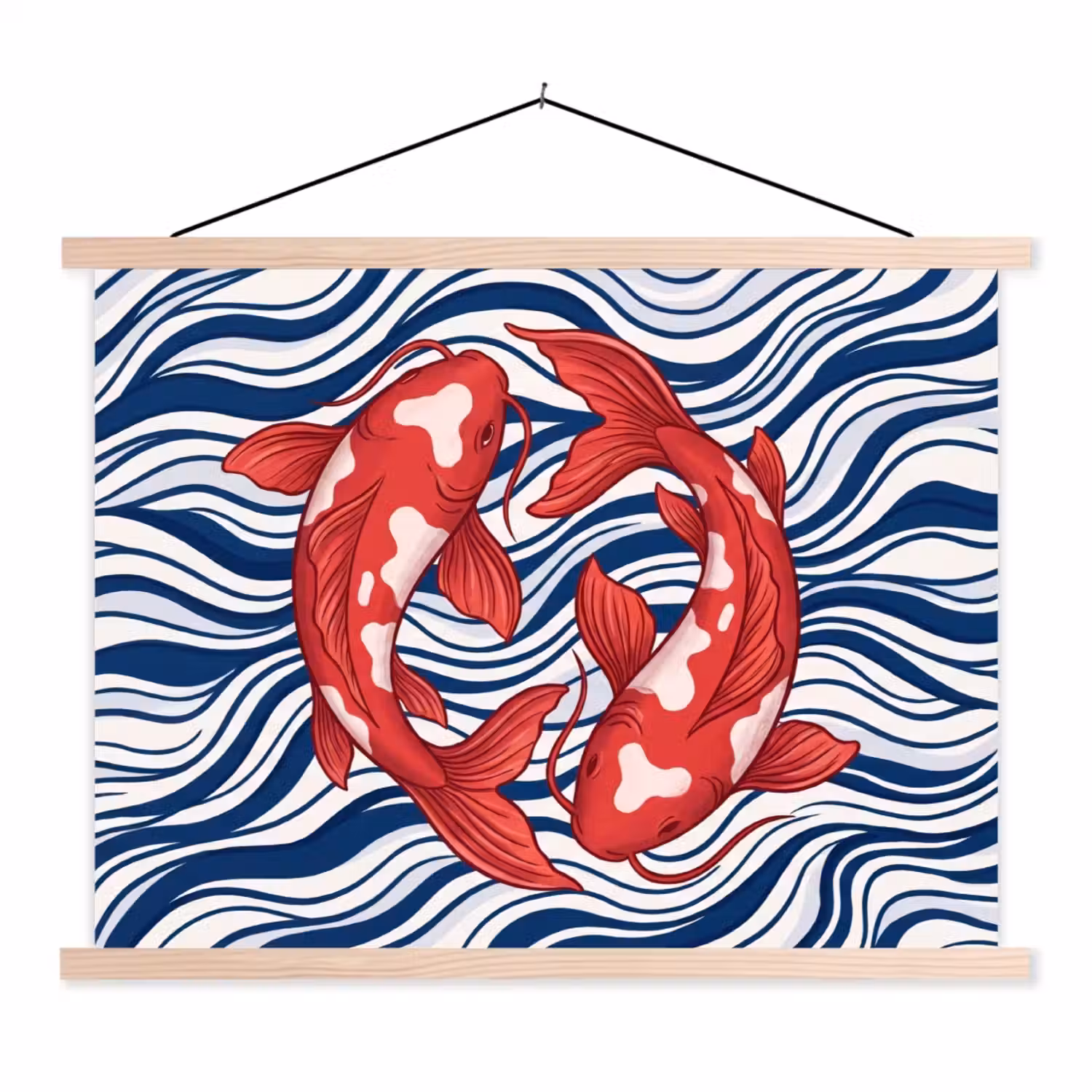 Vis - Water - Natuur - Illustratie - Rood textielposter latten blank klein -3d