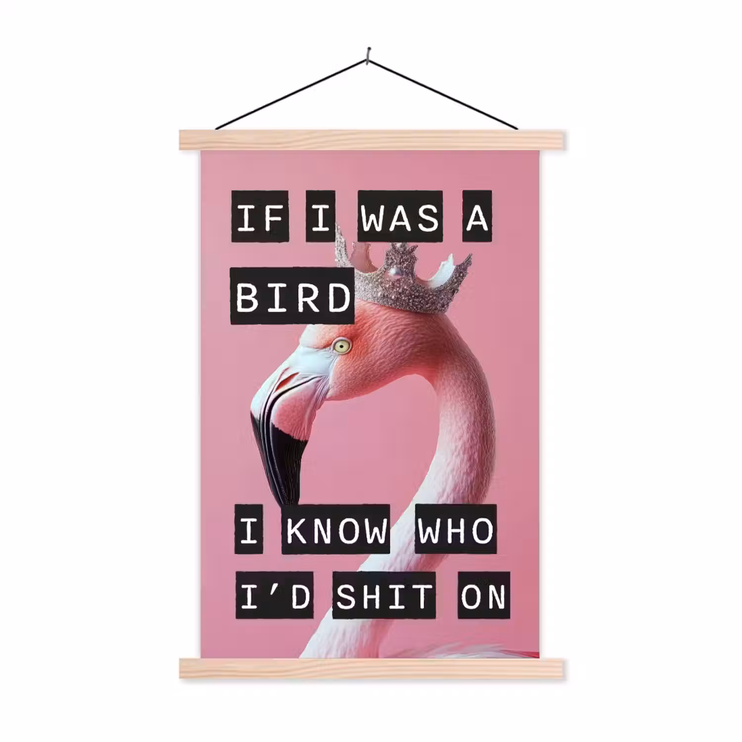 Flamingo - Roze - Vogel - Decoratie textielposter latten blank klein -3d