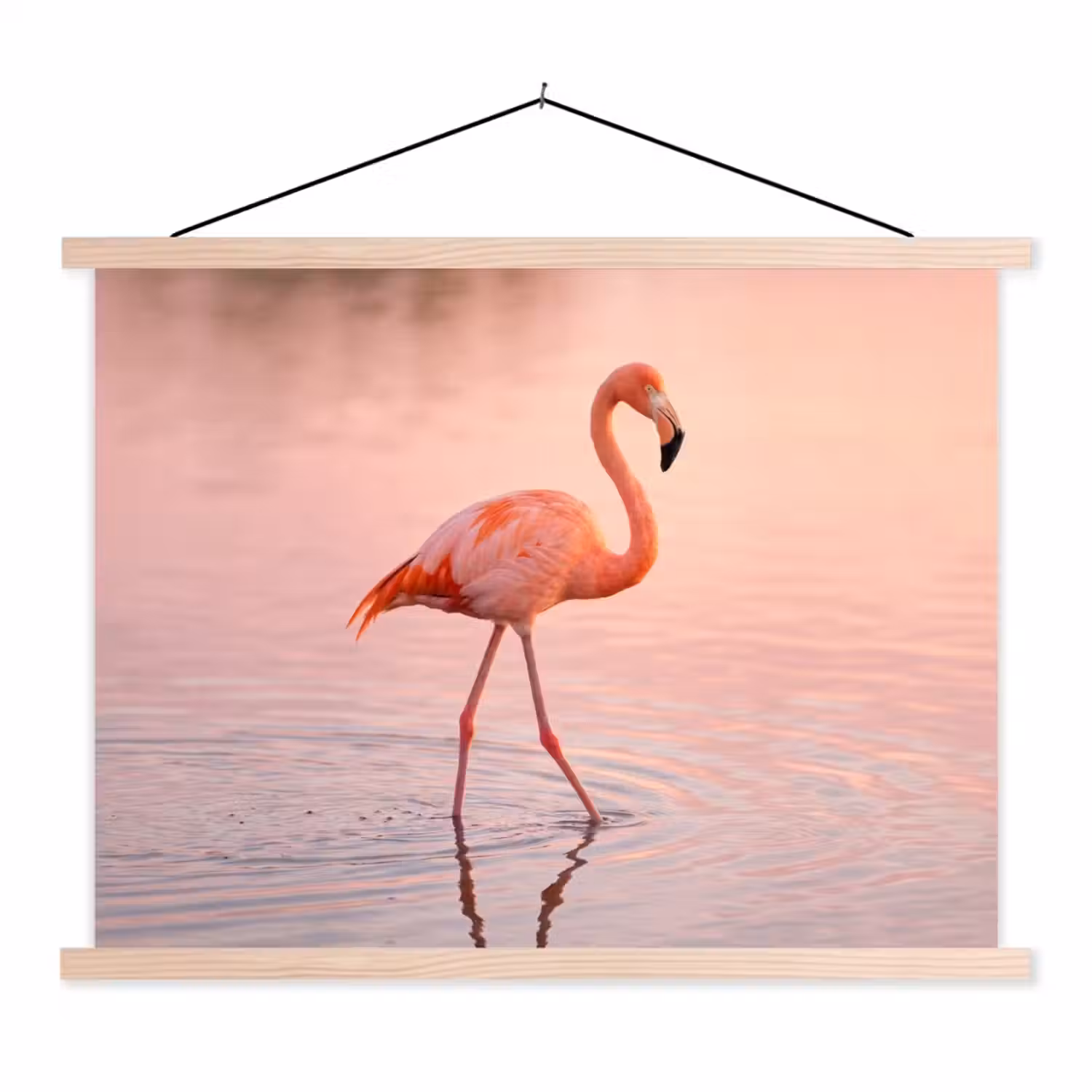 Flamingo - Water - Roze textielposter latten blank klein -3d