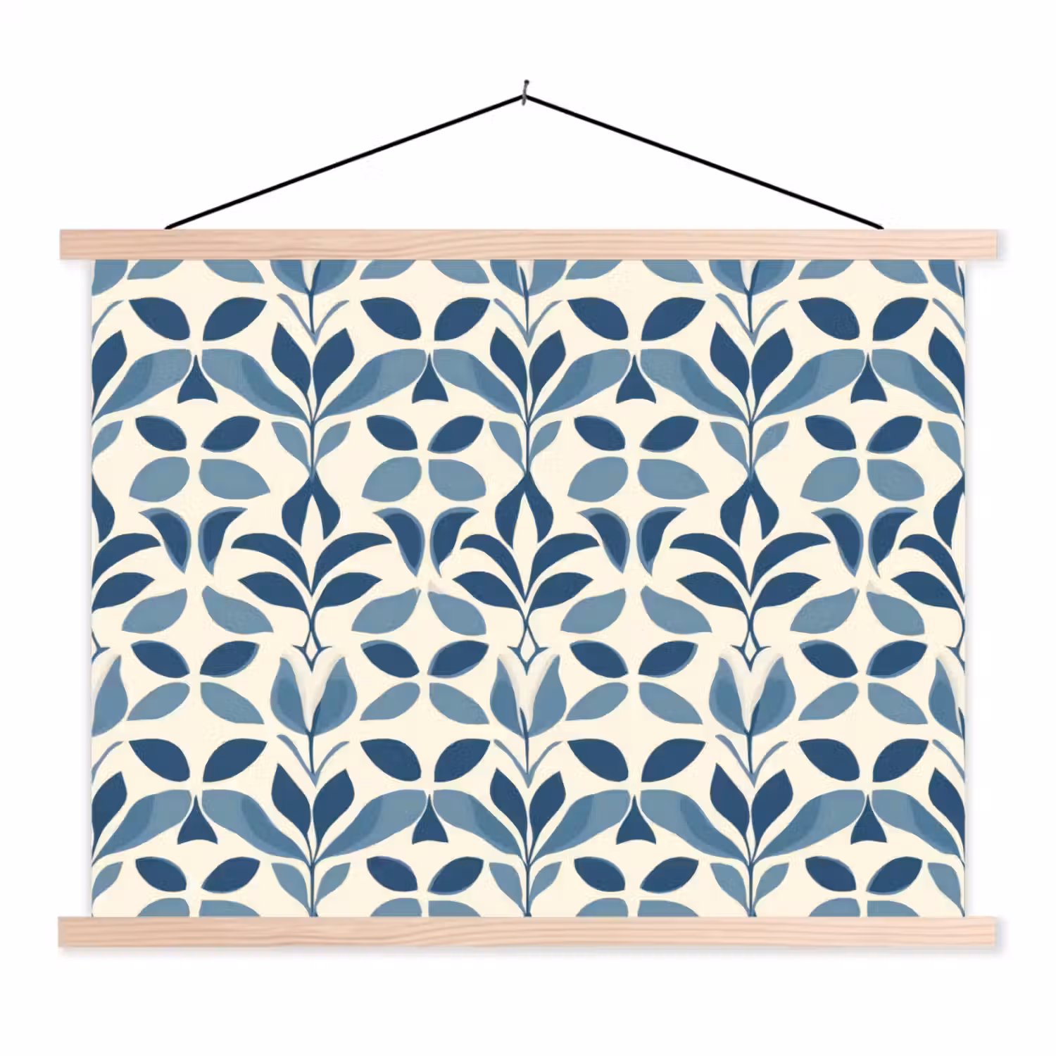 Flora - Modern - Blauw textielposter latten blank klein 122 -3d