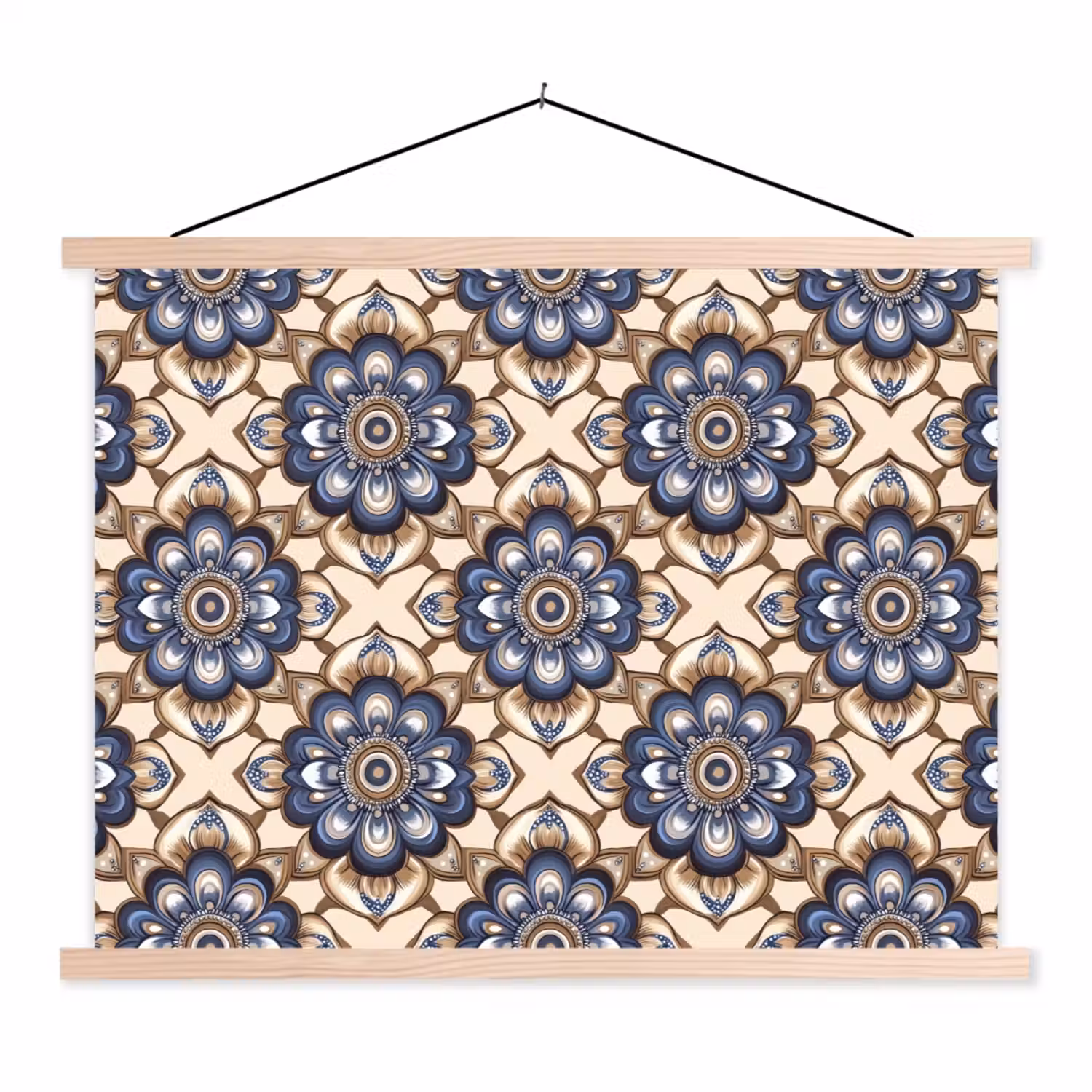 Floraal - Ornament - Blauw textielposter latten blank klein 122 -3d