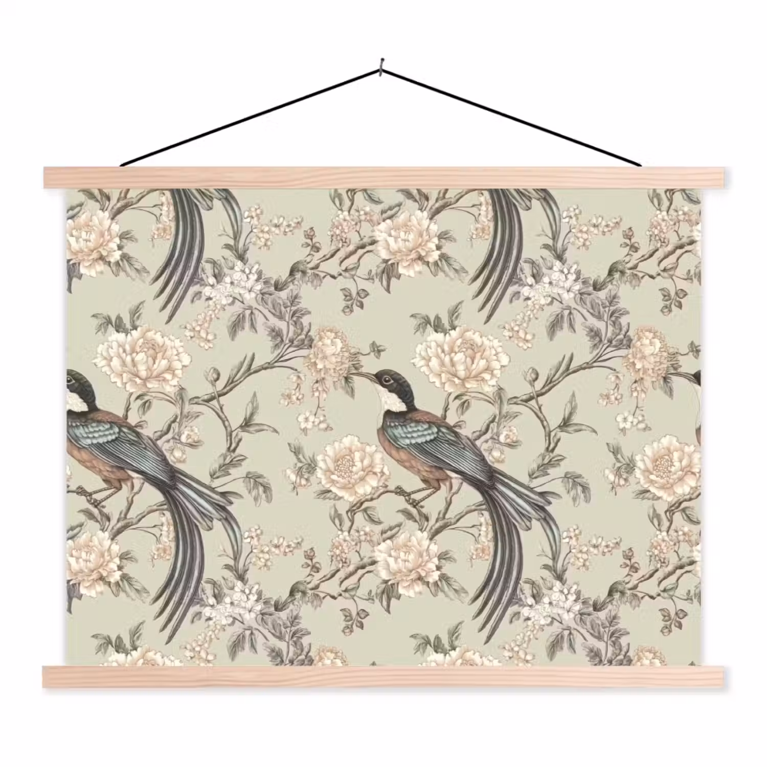 Bloem - Vogel - Kleurrijk textielposter latten blank klein 122 -3d