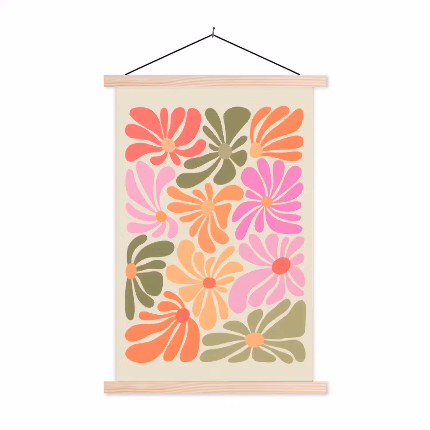 Bloemvormen - Retro - Kleurrijk textielposter latten blank klein -3d