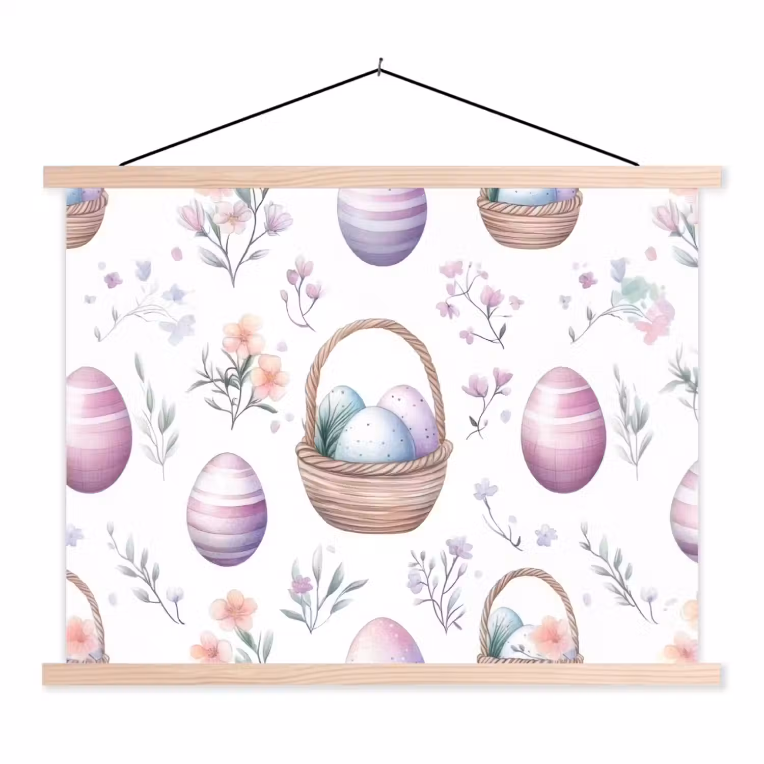 Bloemen - Paaseieren - Patroon textielposter latten blank klein -3d