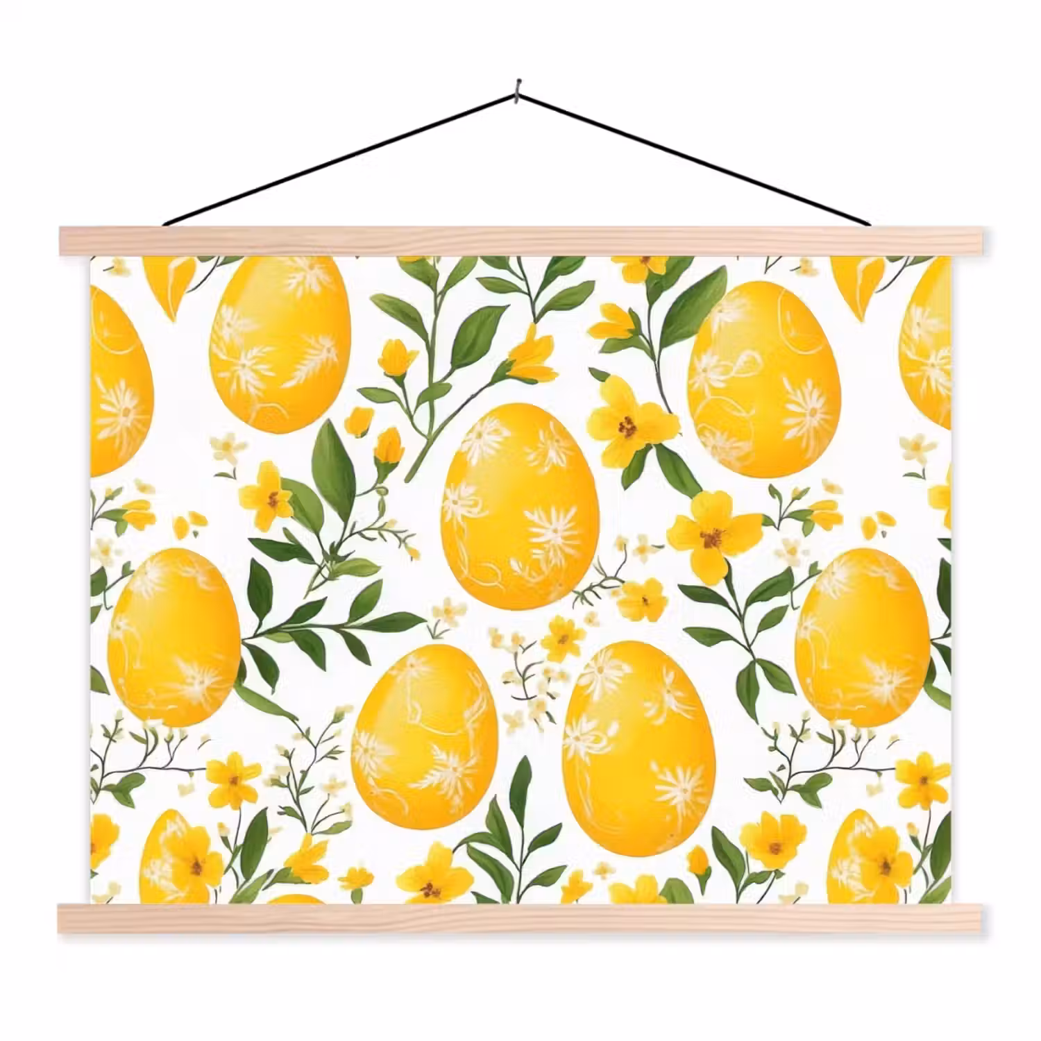 Bloemen - Paaseieren - Geel textielposter latten blank klein -3d