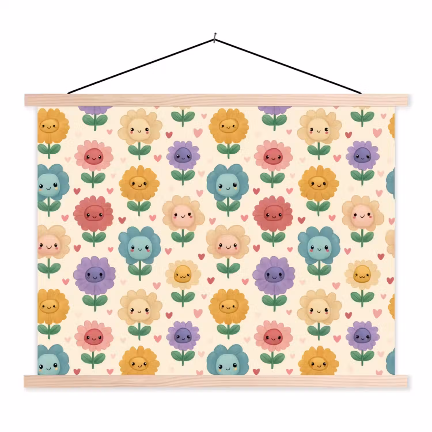 Bloemen - Hartjes - Kleurrijk textielposter latten blank klein 122 -3d