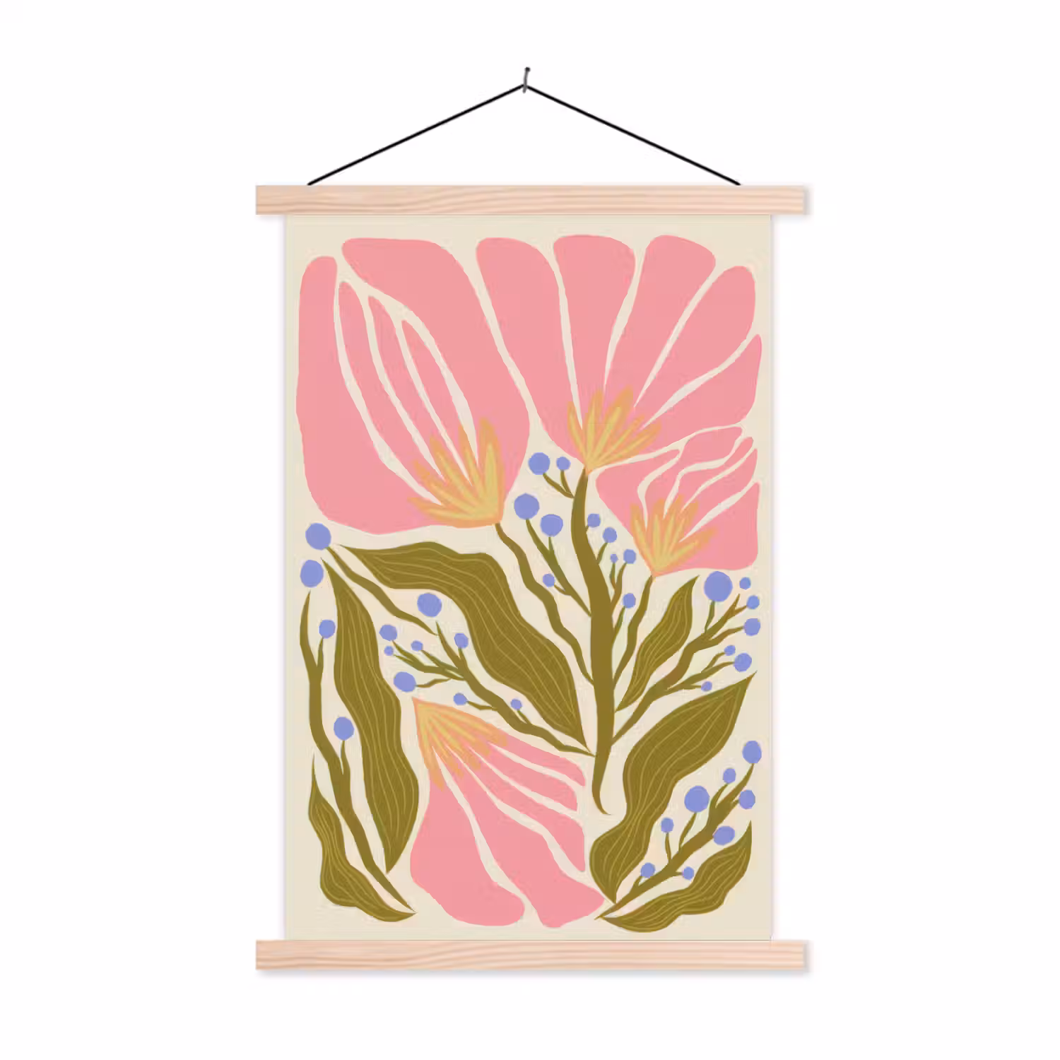Bloemen - Bladeren - Abstract - Roze textielposter latten blank klein -3d