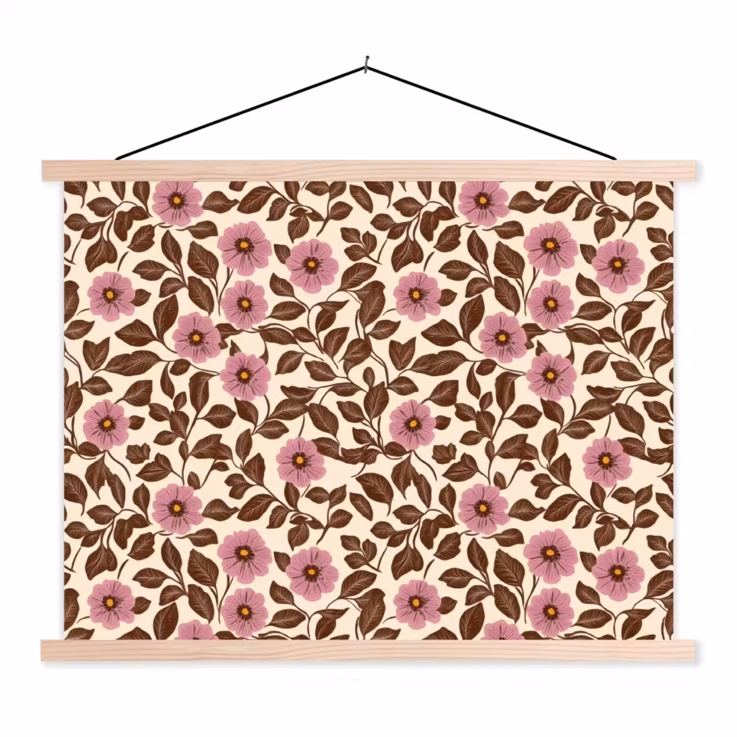 Bloemen - Bladeren - Kleurrijk textielposter latten blank klein 122 -3d