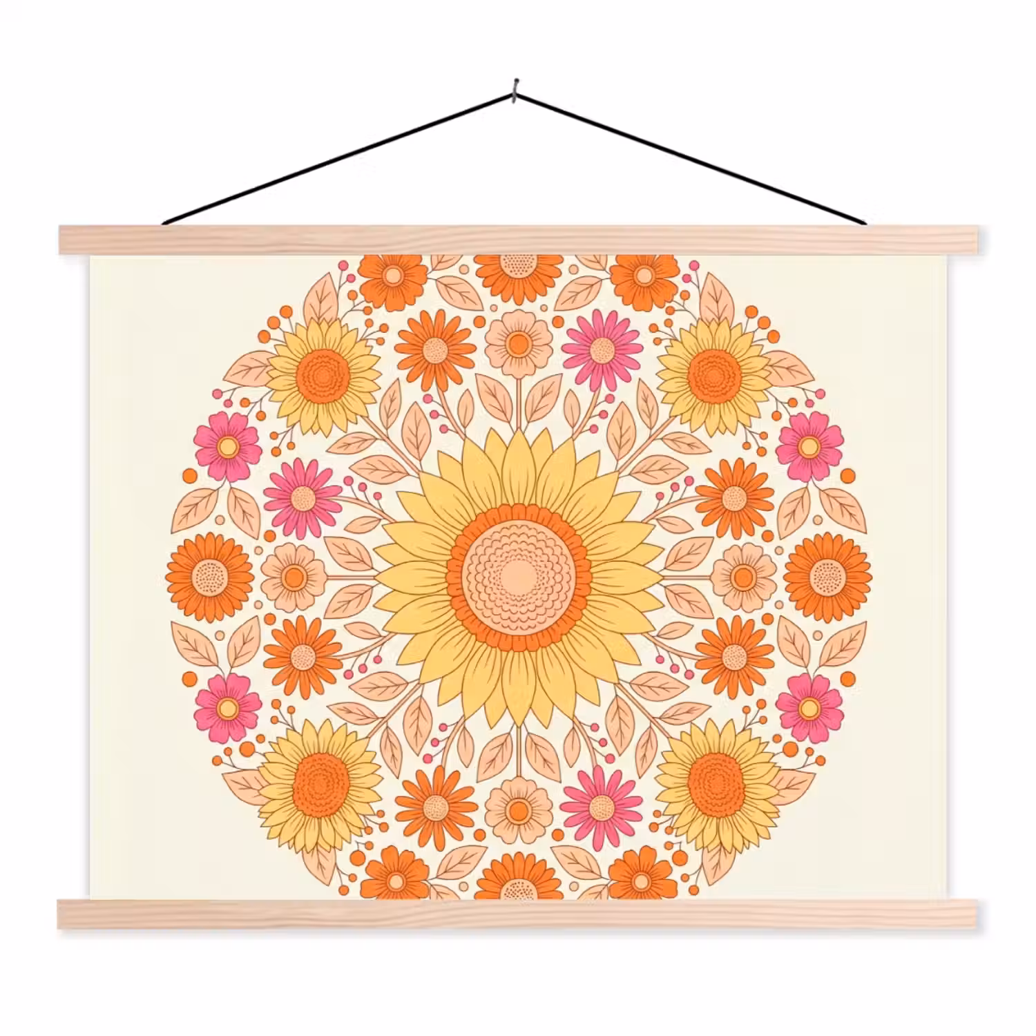 Bloemen - Mandala - Patroon - Kleurrijk textielposter latten blank klein -3d