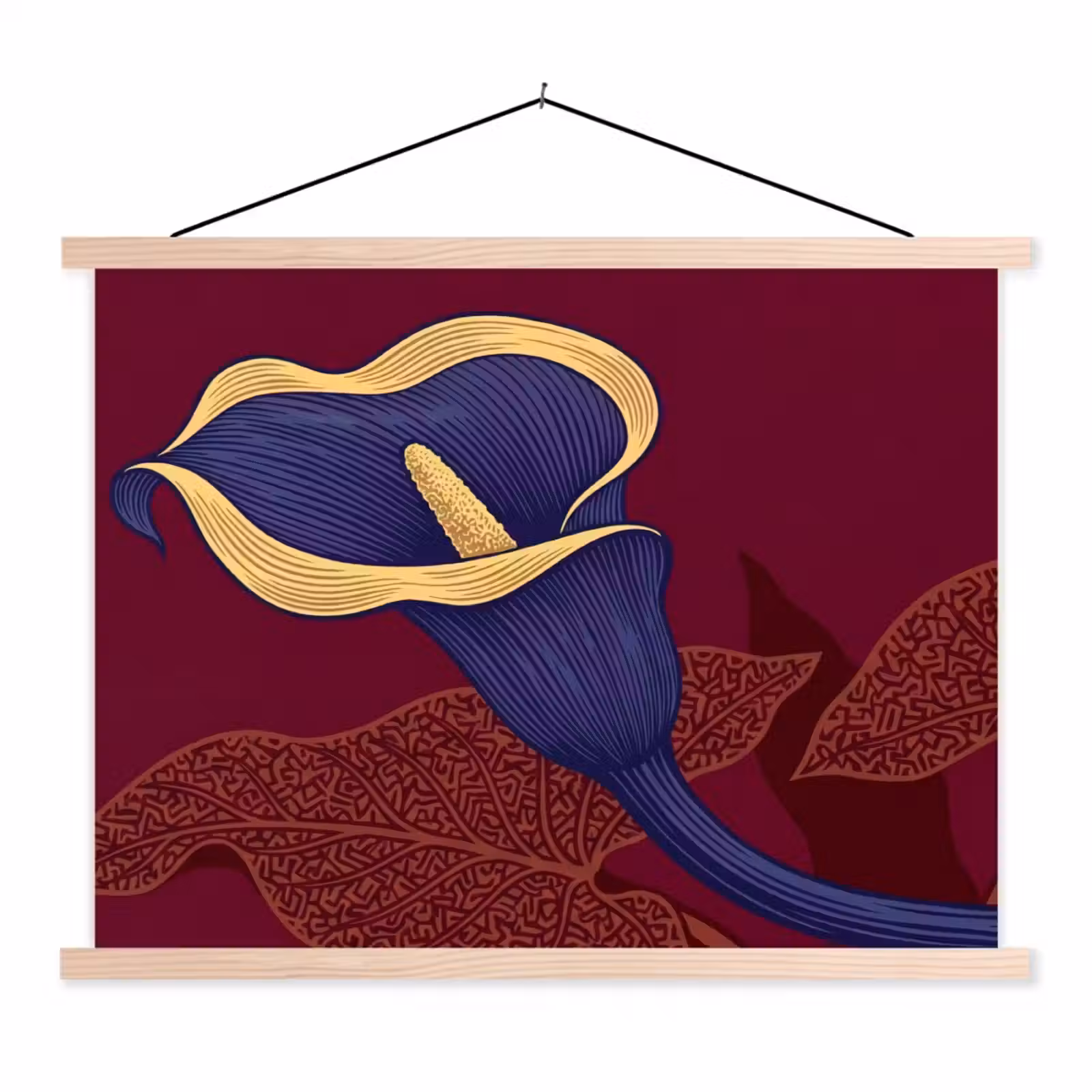 Hanging Poster - Flowers - Modern - Purple - Bloemen - Modern - Paars textielposter latten blank klein