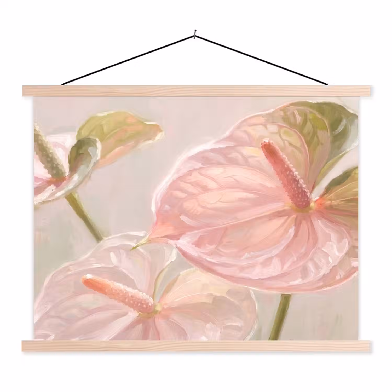 Bloemen - Pastel - Abstract - Natuur - Groen textielposter latten blank klein -3d