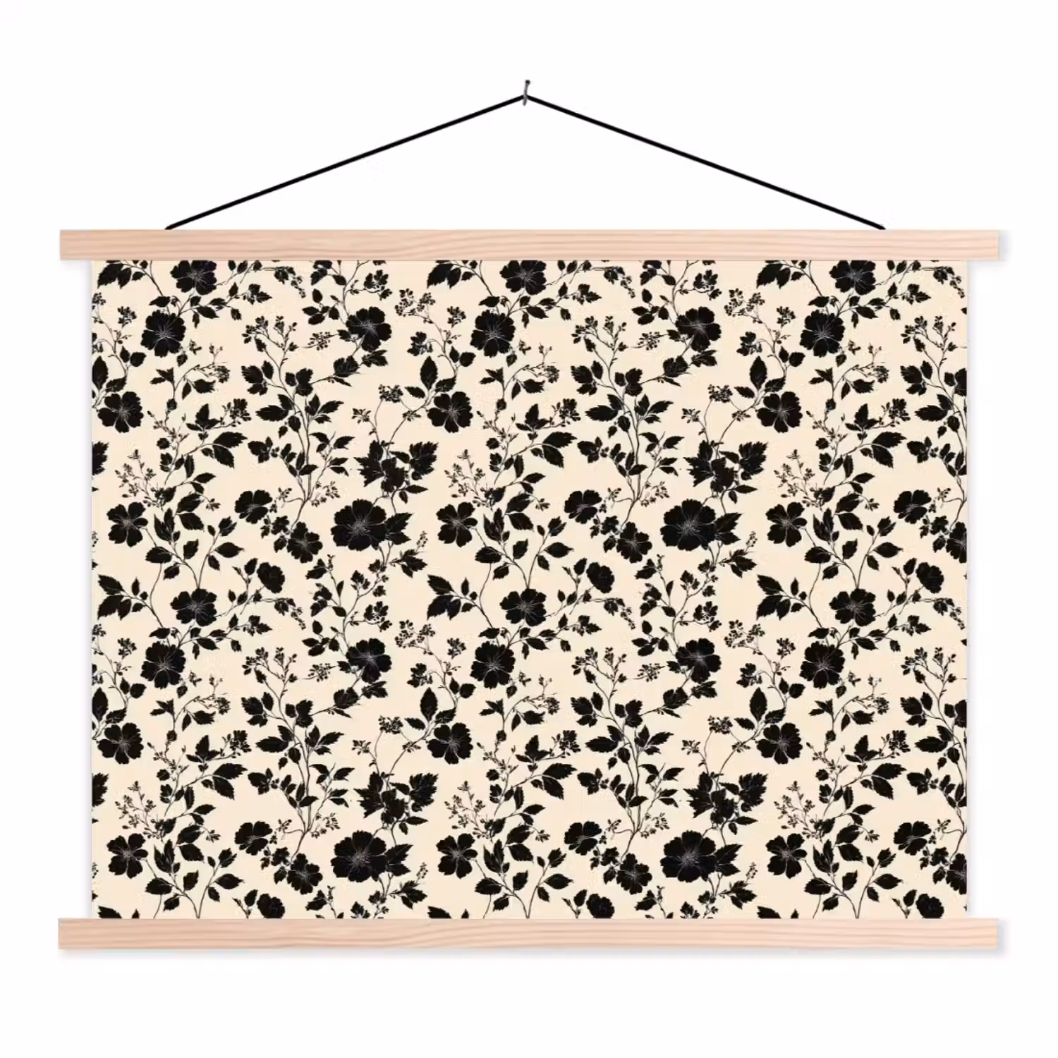 Bloemen - Dessin - Zwart textielposter latten blank klein 122 -3d