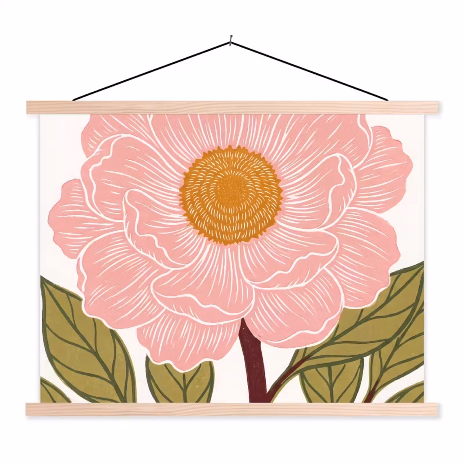 Hanging Poster - Flowers - Pink - Illustration - Bloemen - Roze - Illustratie textielposter latten blank klein