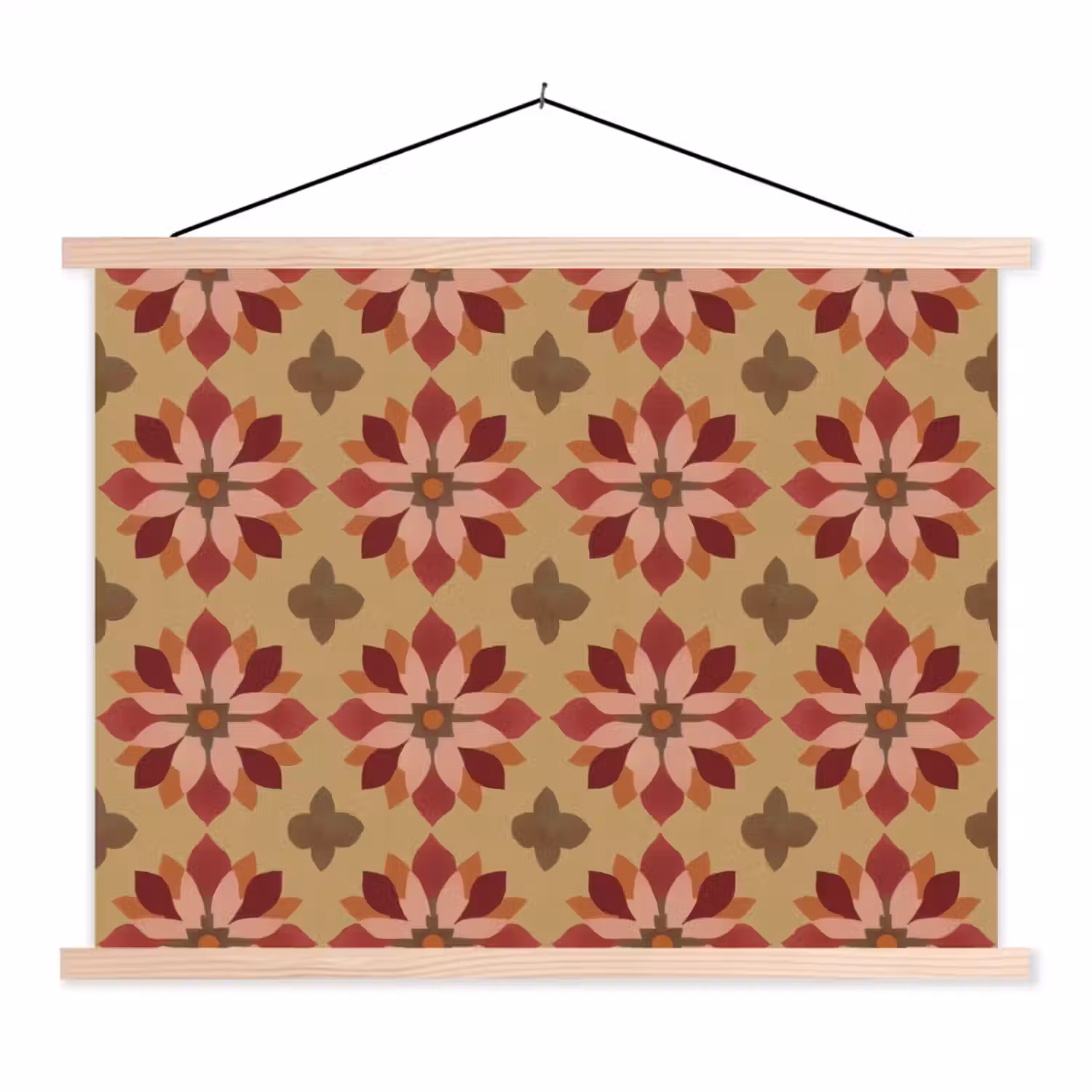 Bloemen - Retro - Groen textielposter latten blank klein 122 -3d
