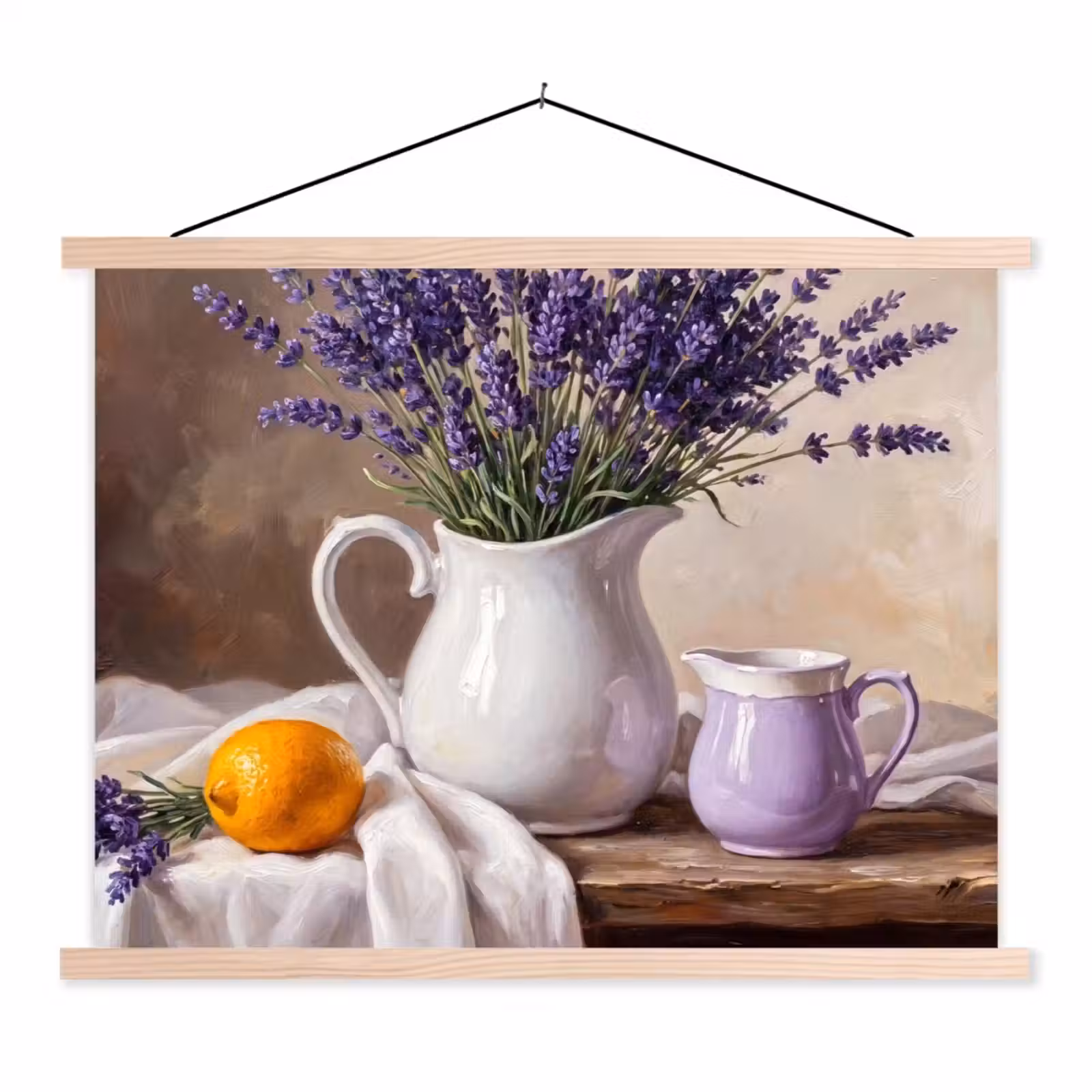 Hanging Poster - Flowers - Still Life - Purple - Bloemen - Stilleven - Paars textielposter latten blank klein