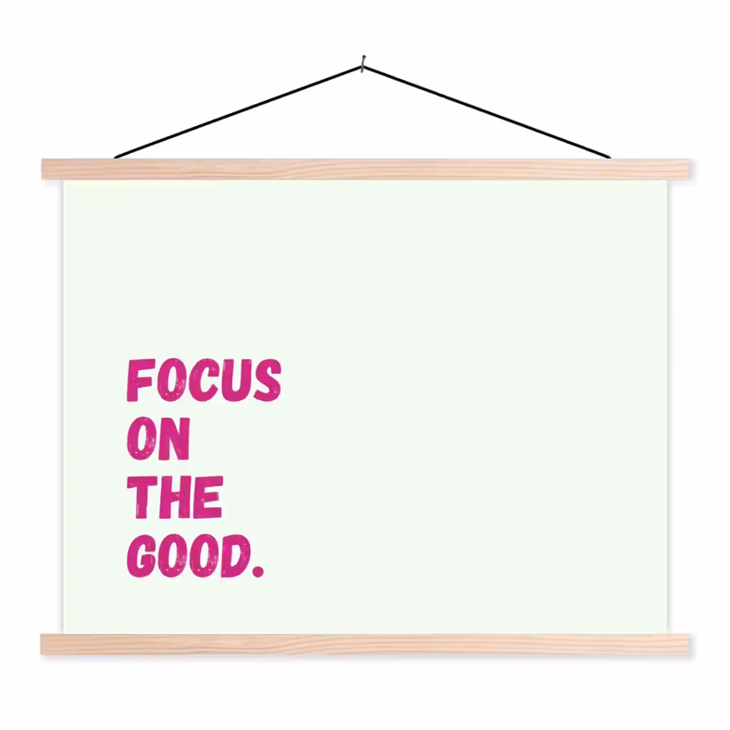 Focus on the good - Beige - Roze textielposter latten blank klein -3d