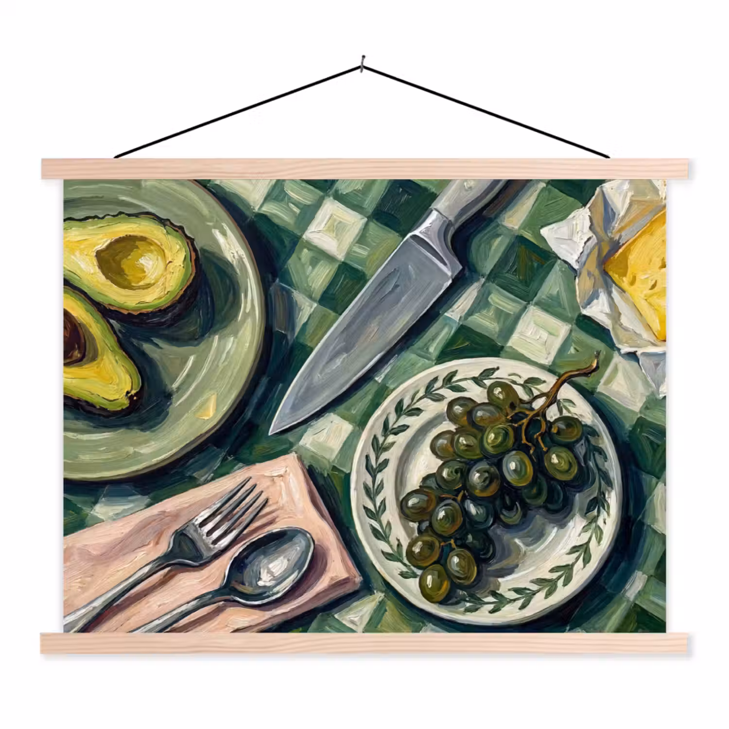 Eten - Ontbijt - Tafel - Modern - Groen textielposter latten blank klein -3d