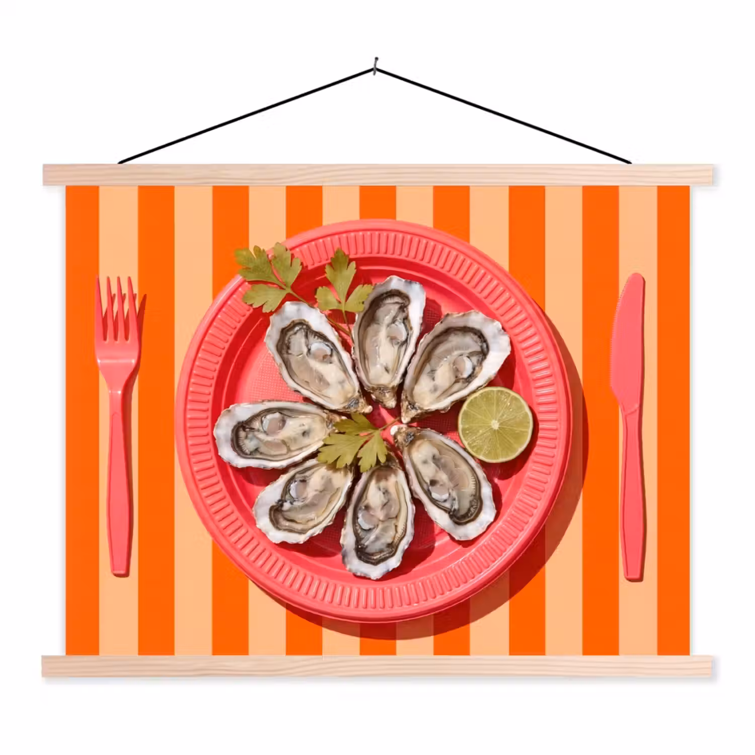 Eten - Oester - Zeevruchten - Oranje - Modern textielposter latten blank klein -3d