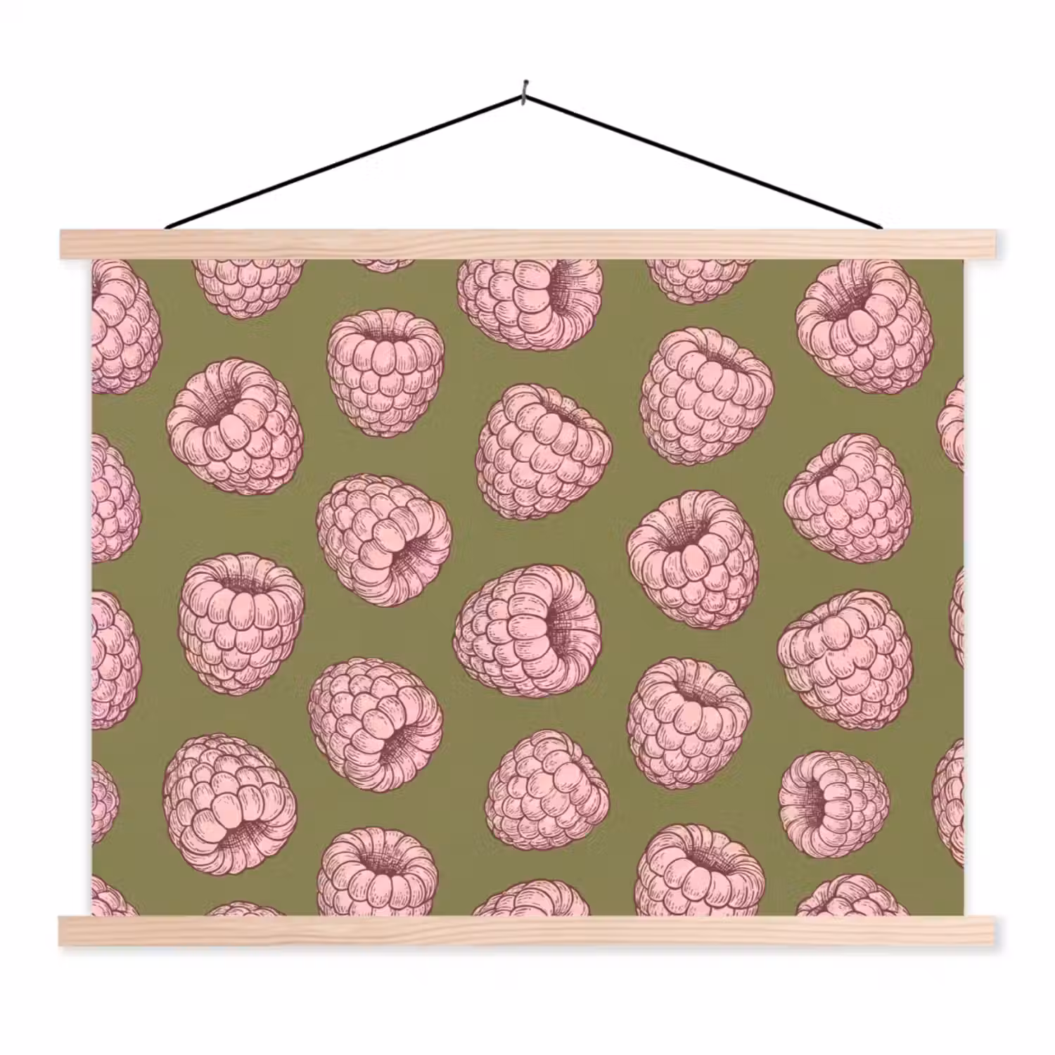 Eten - Patroon - Illustratie - Roze - Groen textielposter latten blank klein -3d