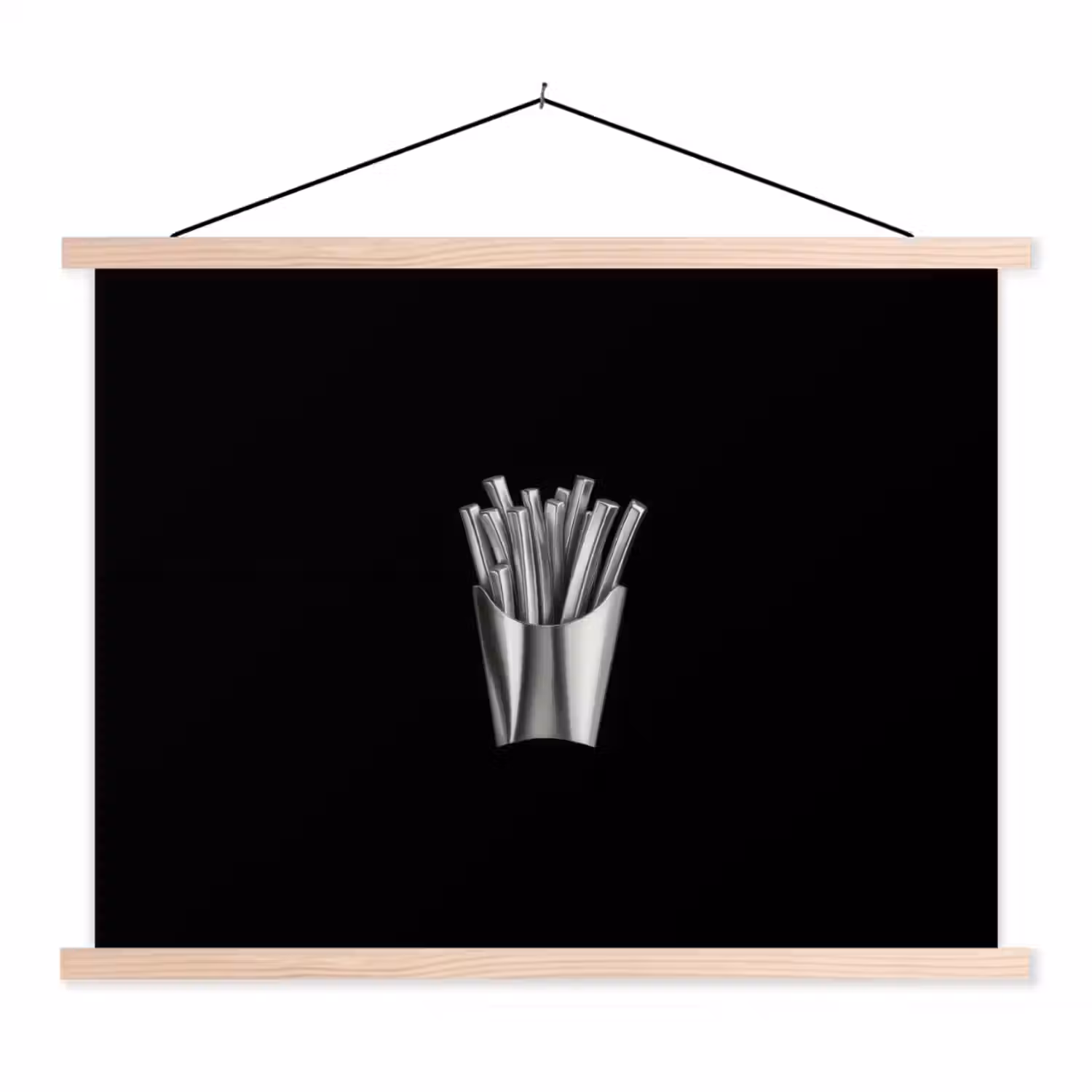 Frietjes - Futuristisch - Zilver textielposter latten blank klein -3d