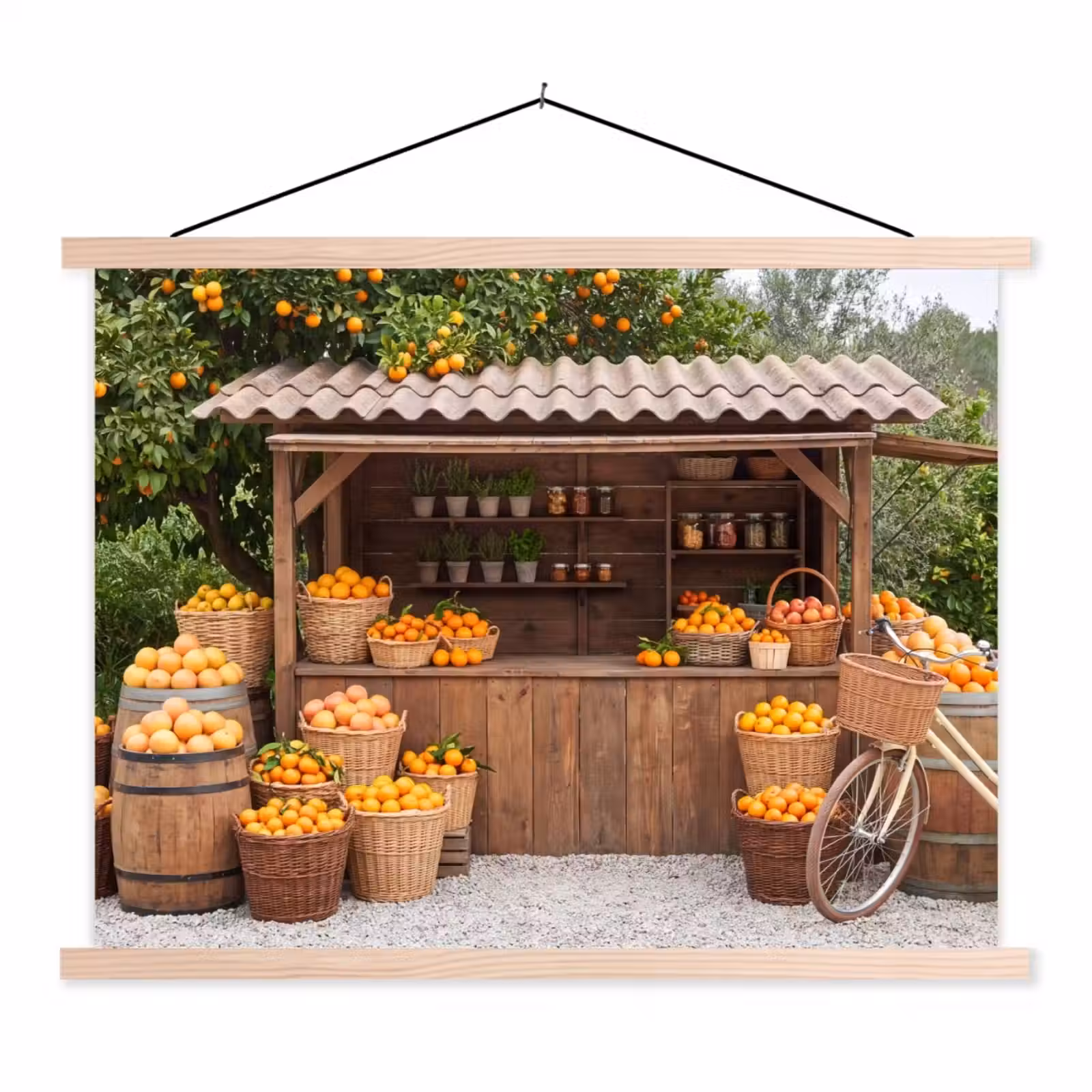 Hanging Poster - Fruit - Market - Rural - Fruit - Markt - Landelijk textielposter latten blank klein