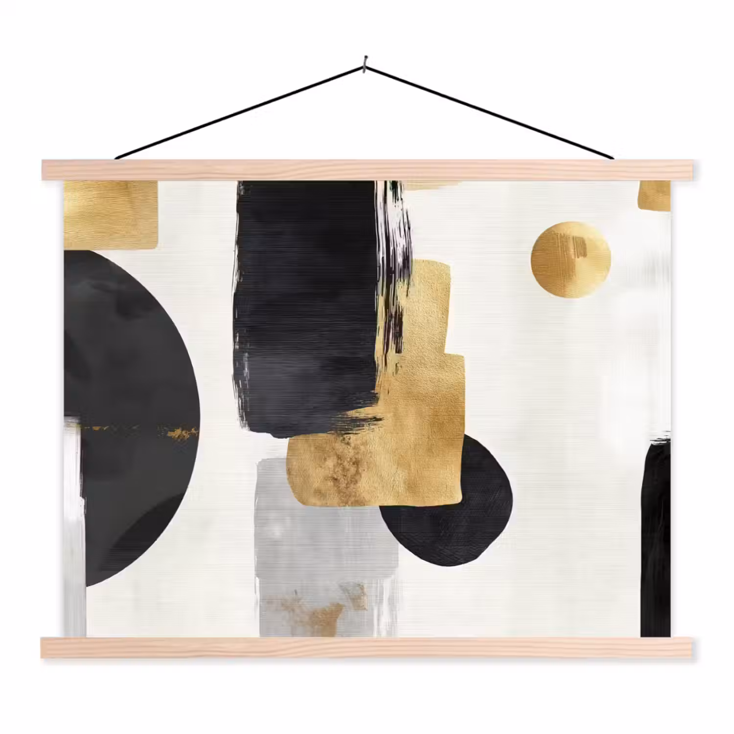 Goud - Rechthoeken - Cirkels - Abstract textielposter latten blank klein -3d