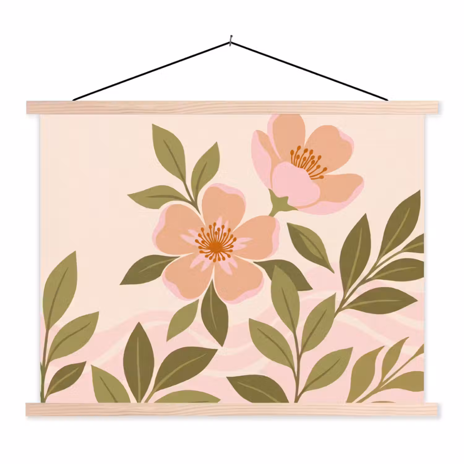 Grafisch - Bloemen - Roze textielposter latten blank klein -3d