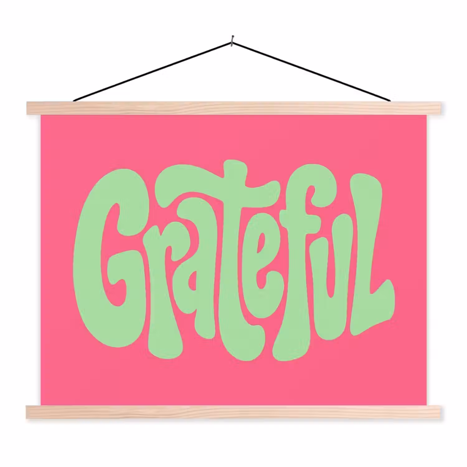 Grateful - Groen - Grafisch - Vloeiend textielposter latten blank klein -3d
