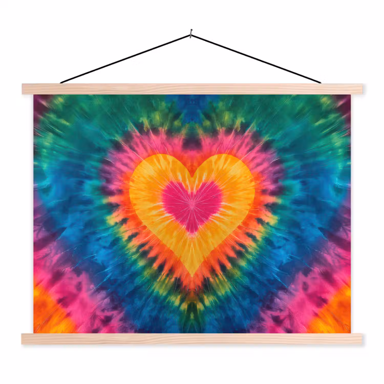 Hart - Tie Dye - Kleurrijk textielposter latten blank klein -3d