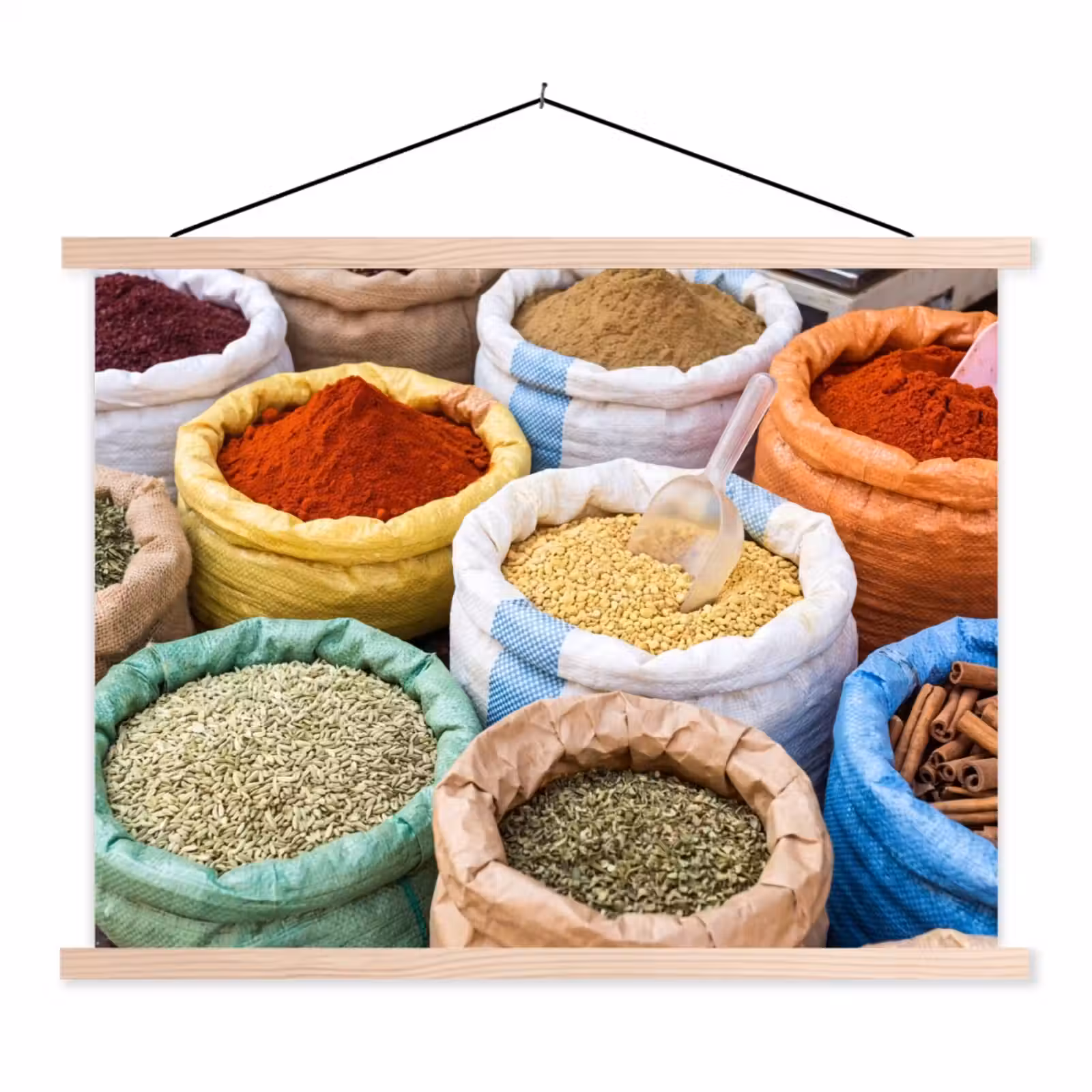 Hanging Poster - Herbs - Bags - Market - Kruiden - Zakken - Markt textielposter latten blank klein