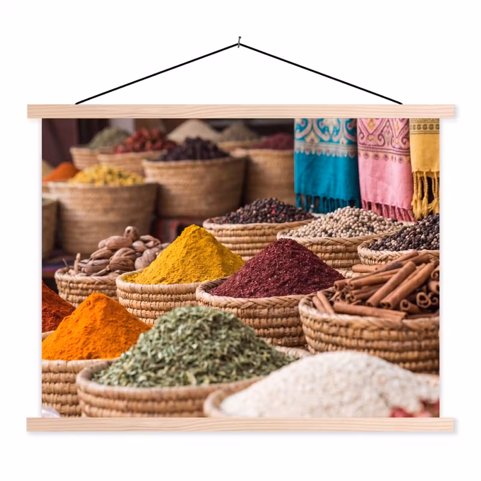 Hanging Poster - Herbs - Baskets - Oriental - Kruiden - Manden - Oosters textielposter latten blank klein