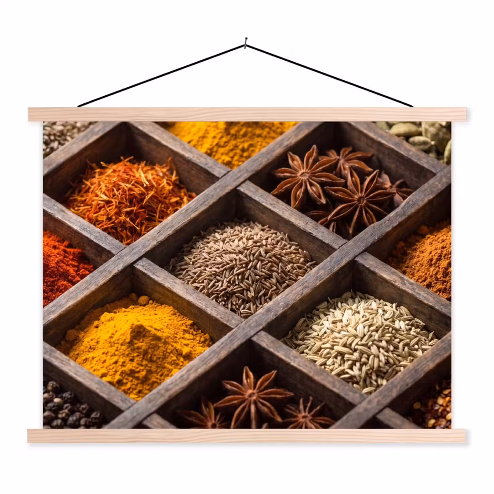 Hanging Poster - Herbs - Wood - Food - Kruiden - Houten - Eten textielposter latten blank klein