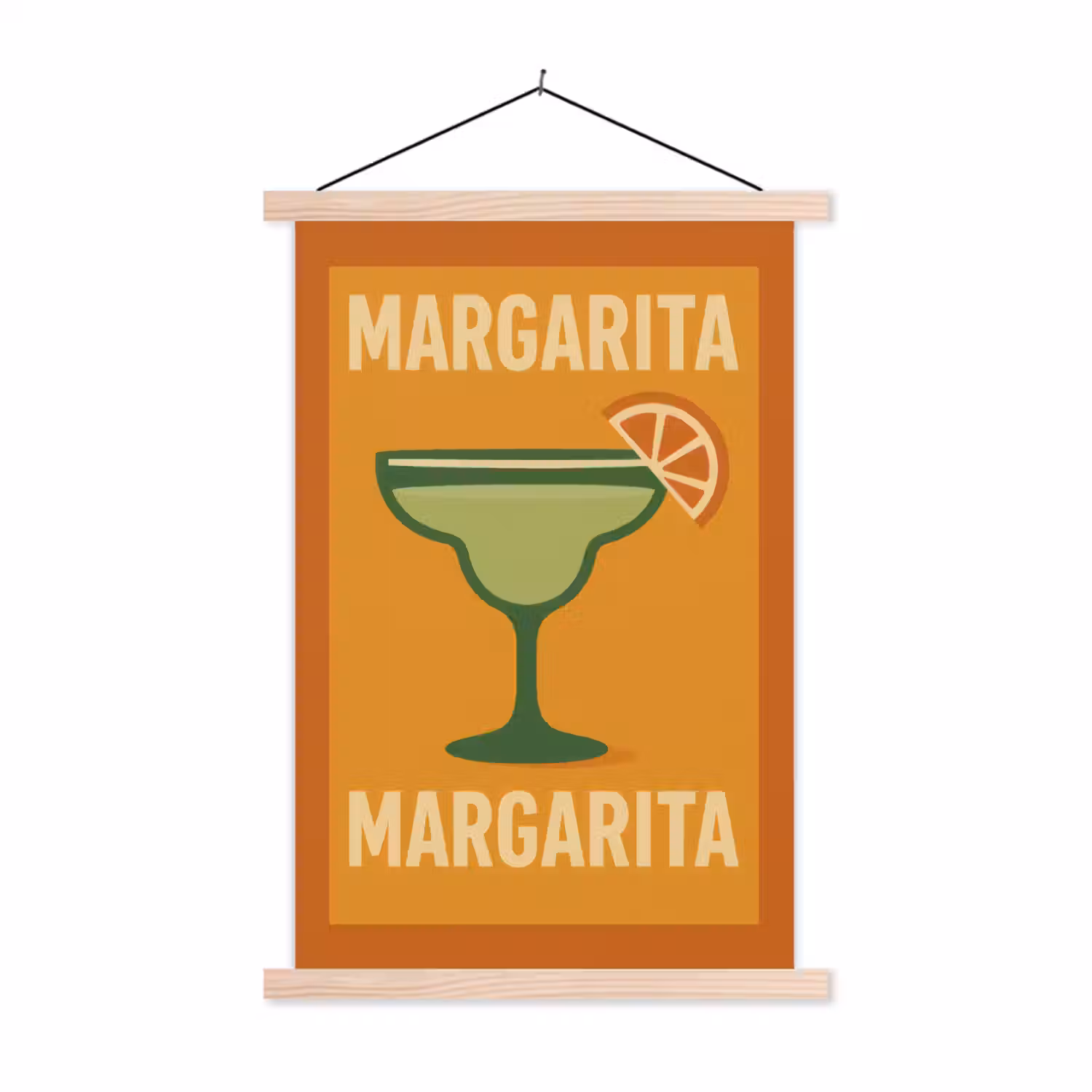 Illustratie - Margarita - Sinaasappelschijf - Oranje textielposter latten blank klein -3d