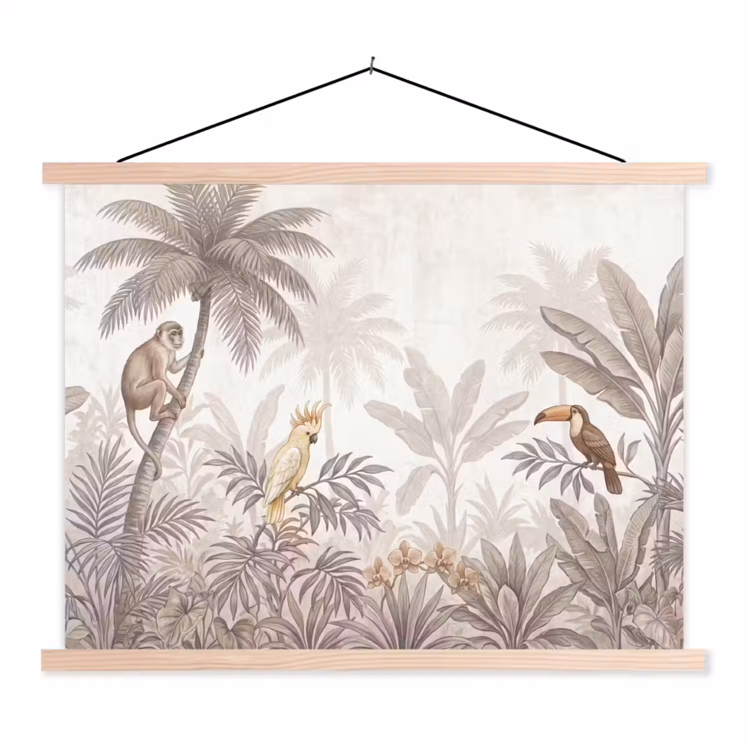 Jungle - Dieren - Palmbomen textielposter latten blank klein -3d