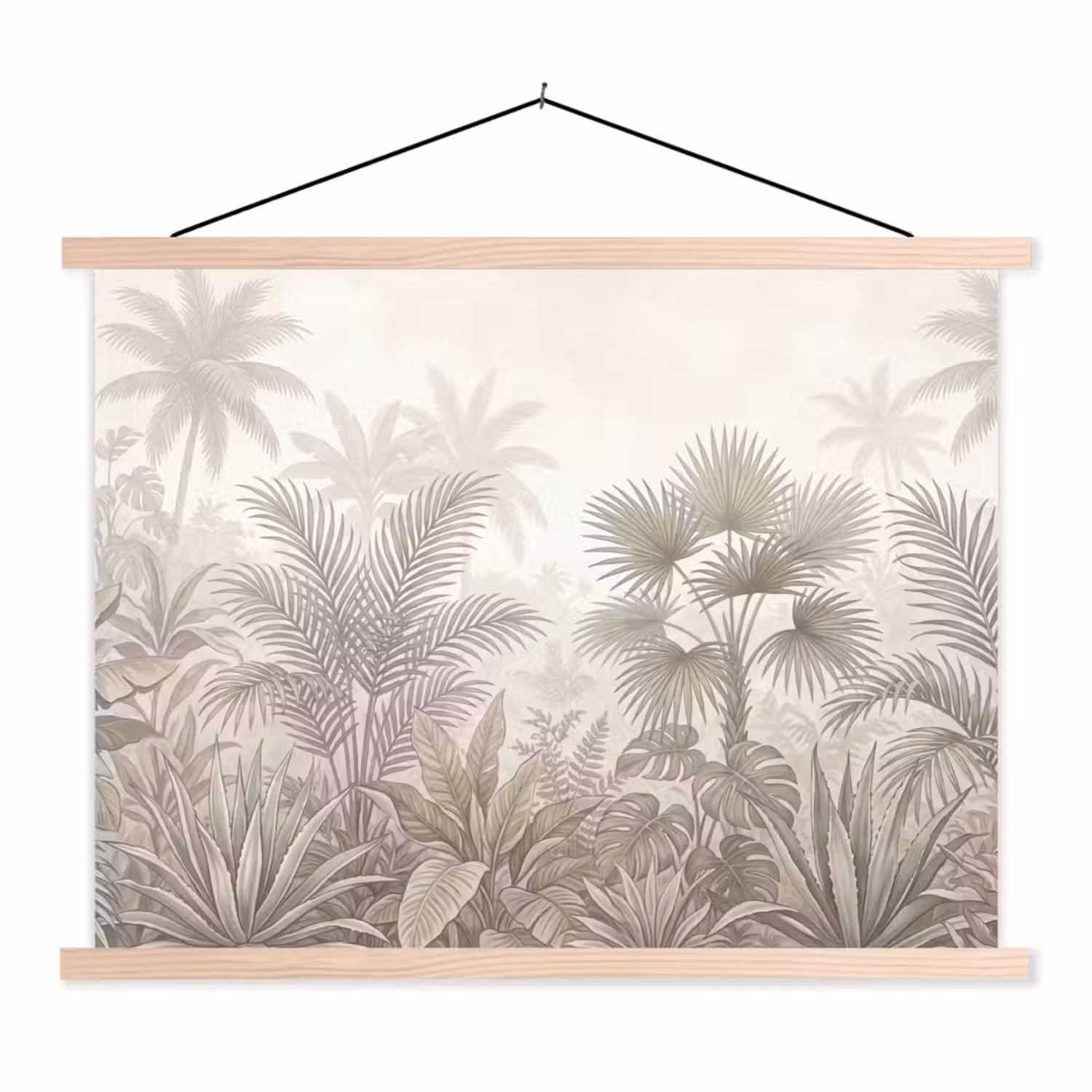 Jungle - Tropisch - Natuur -Vintage - Beige textielposter latten blank klein -3d