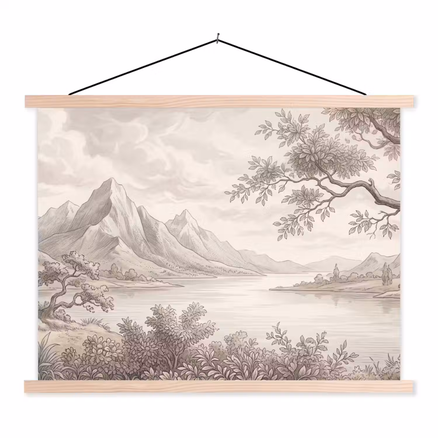 Landschap - Bergen - Meer - Natuur textielposter latten blank klein -3d