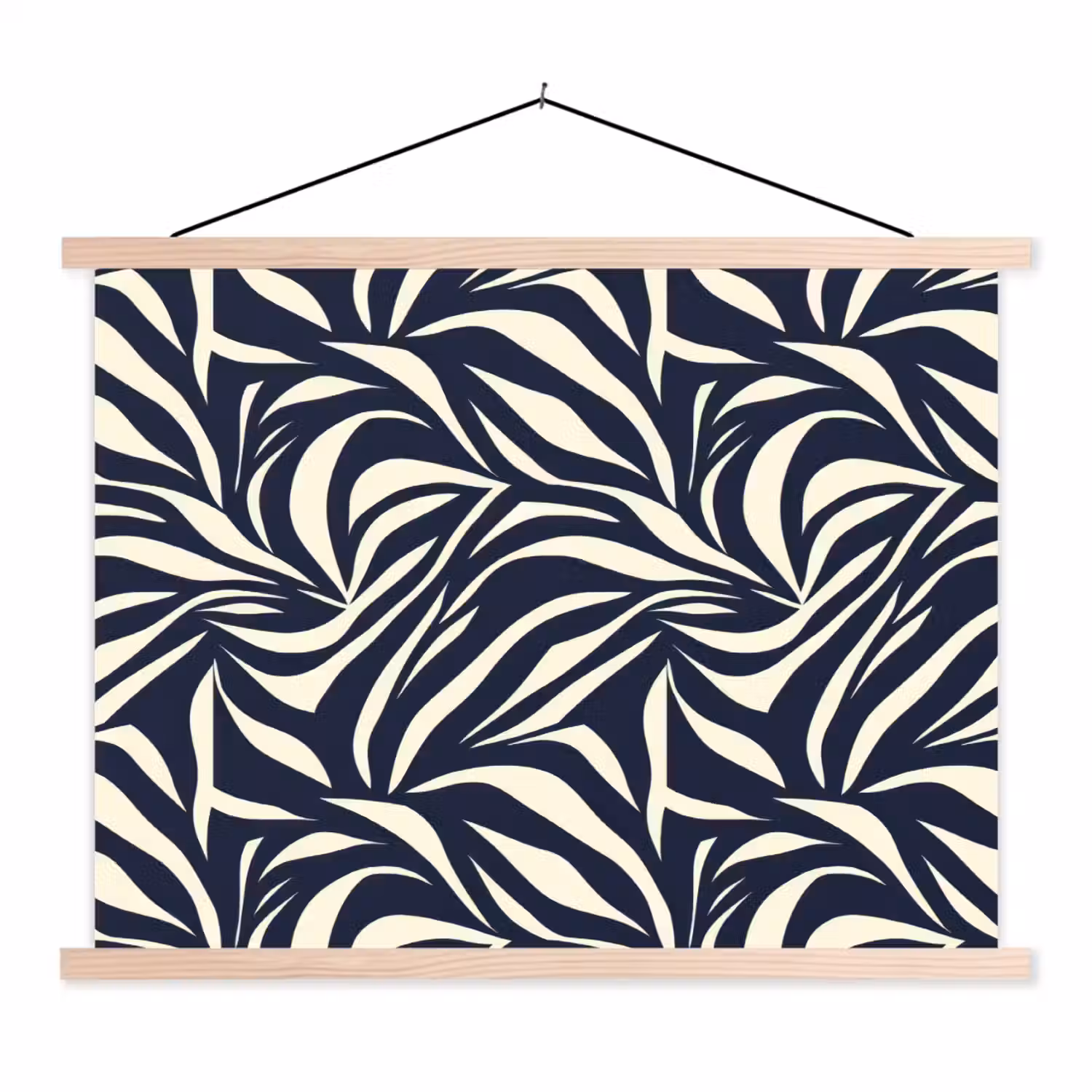 Bladvormen - Blauw - Patroon - Wit textielposter latten blank klein 122 -3d