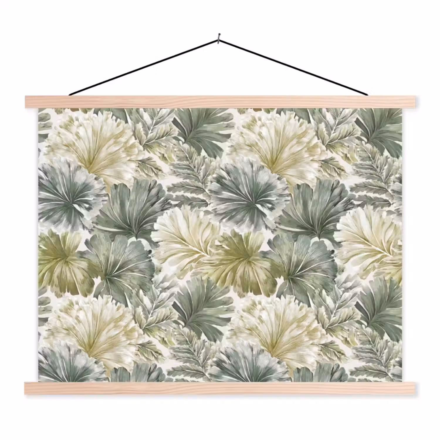 Bladeren - Botanisch - Groen textielposter latten blank klein 122 -3d