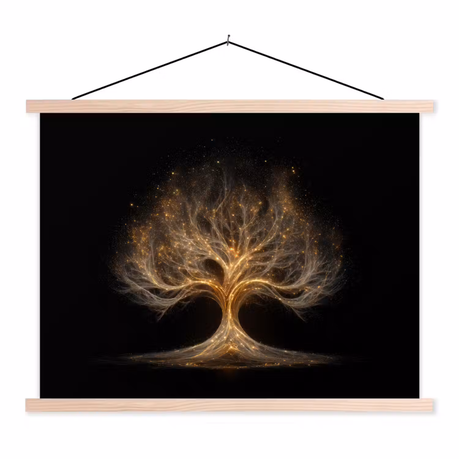 Lichtjes - Boom - Abstract - Zwart textielposter latten blank klein -3d