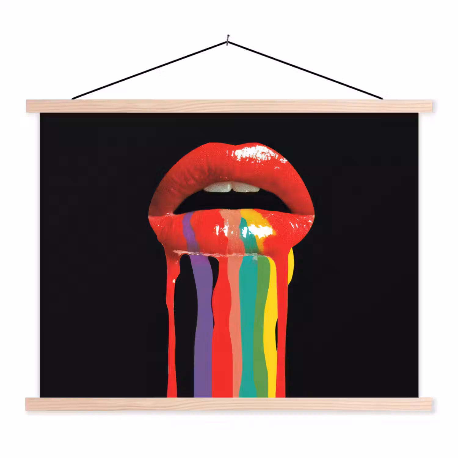 Lippen - Kleuren - Zwart textielposter latten blank klein -3d