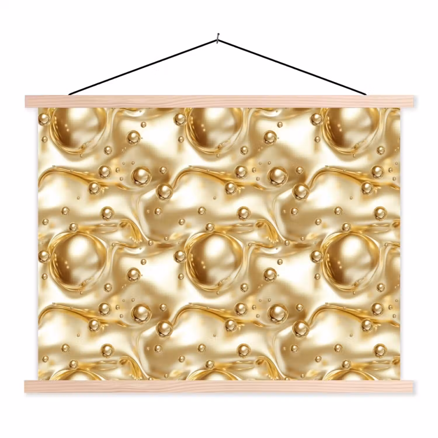 Vloeibaar - Druppels - Goud textielposter latten blank klein 122 -3d