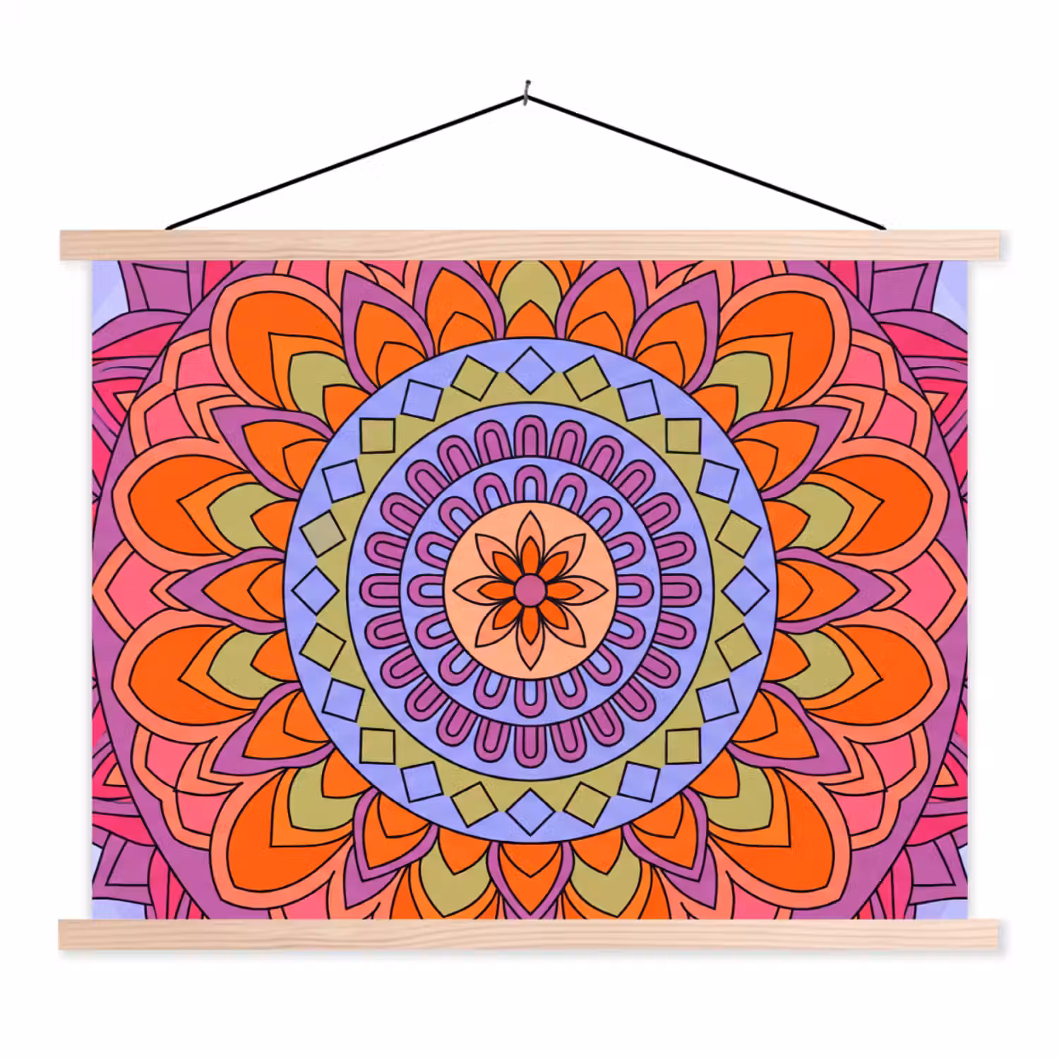 Mandala - Cirkel - Abstract - Kleurrijk - Patroon textielposter latten blank klein -3d