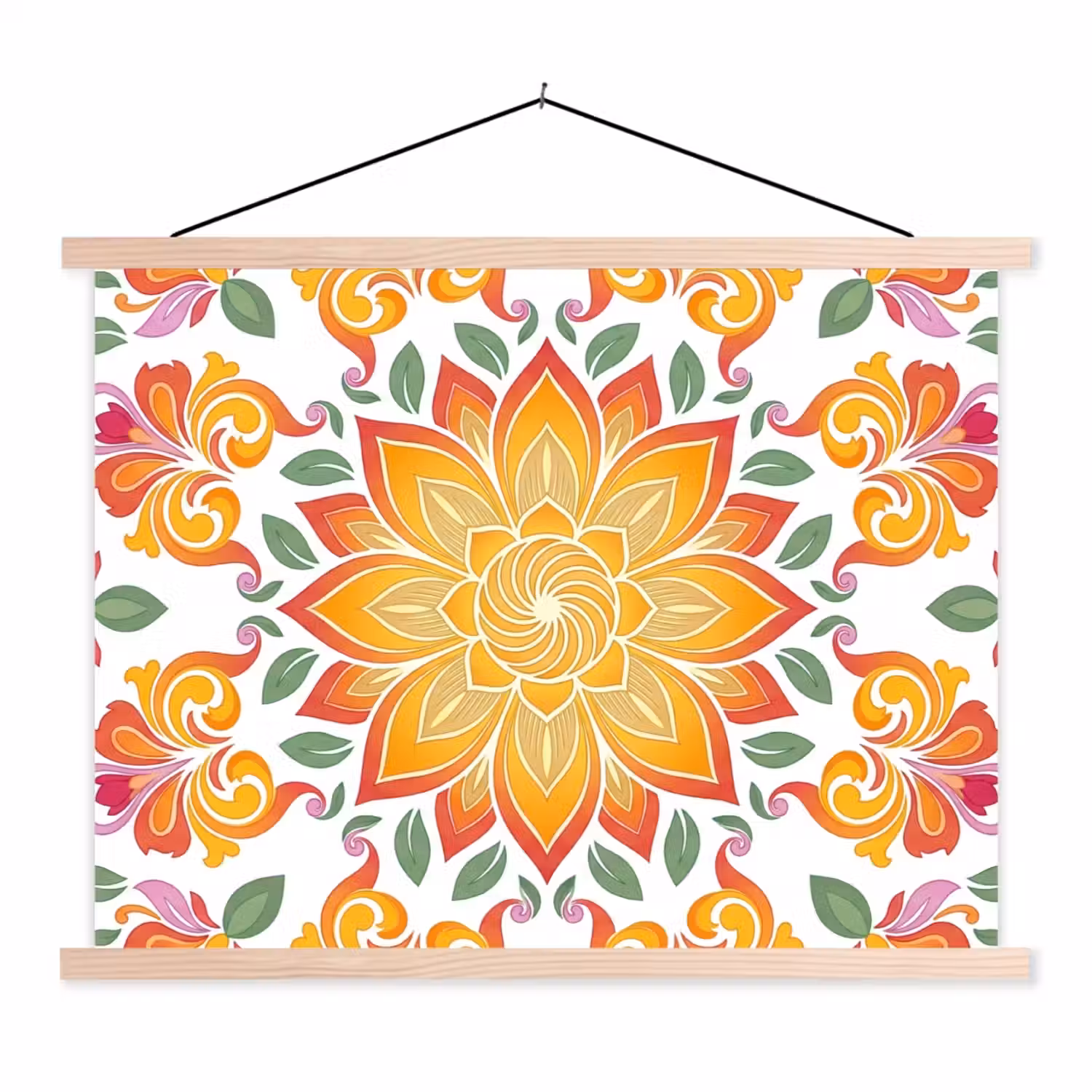 Mandala - Bloemen - Decoratie - Kleurrijk - Abstract textielposter latten blank klein -3d