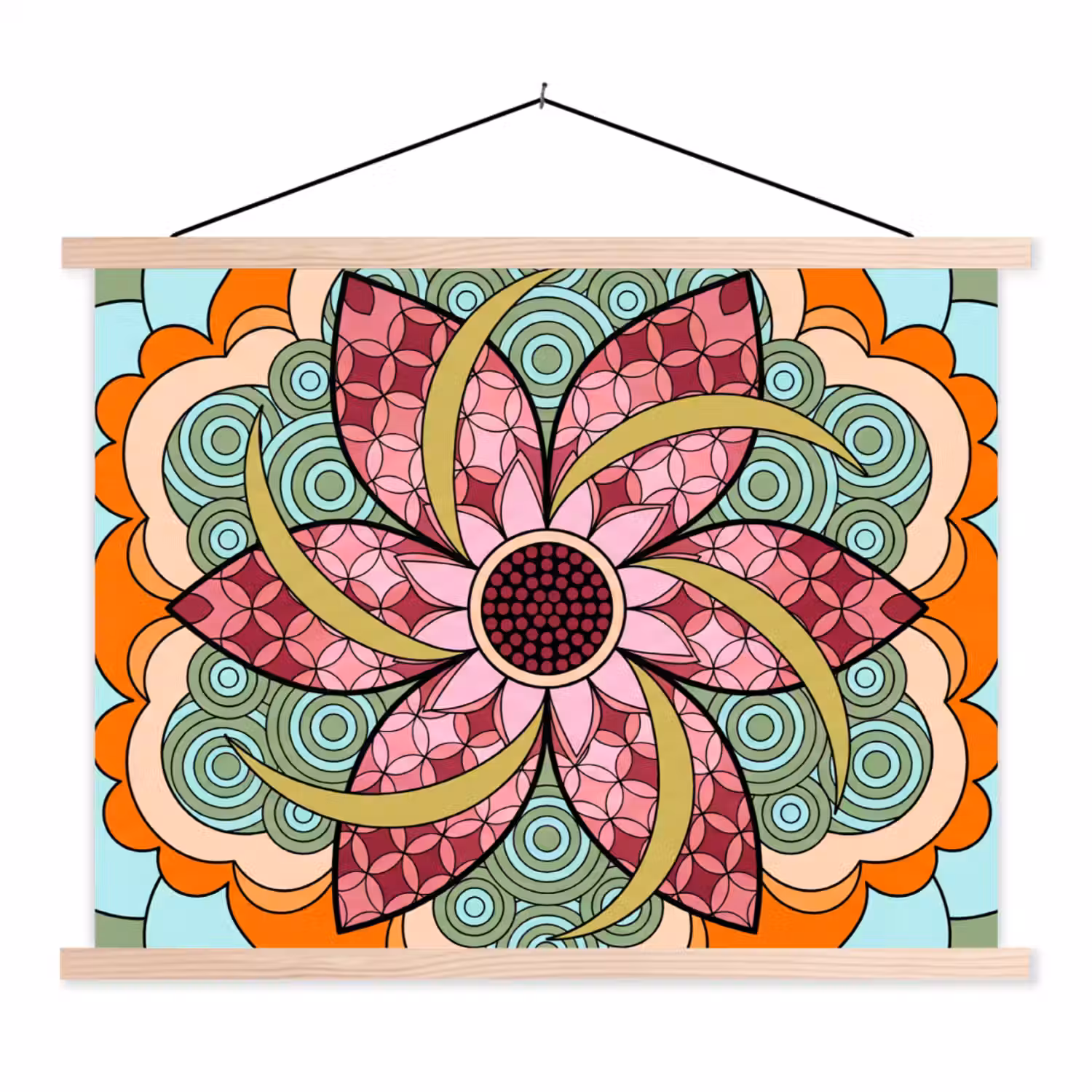 Mandala - Geometrisch - Kunst - Decoratief - Kleurrijk textielposter latten blank klein -3d