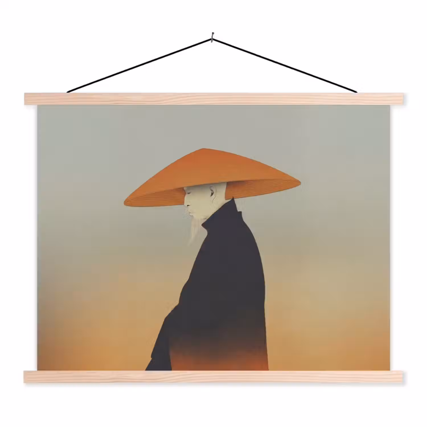 Minimalistisch - Silhouet - Oranje textielposter latten blank klein -3d