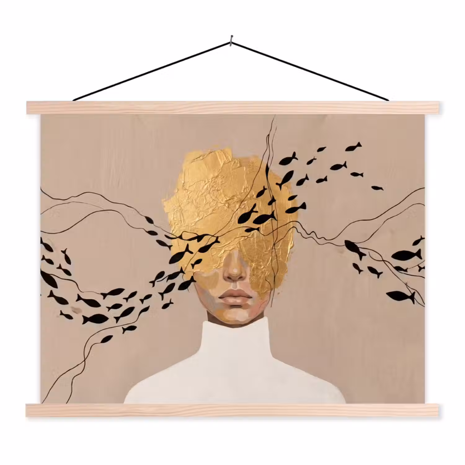 Modern - Vrouw - Goud textielposter latten blank klein -3d