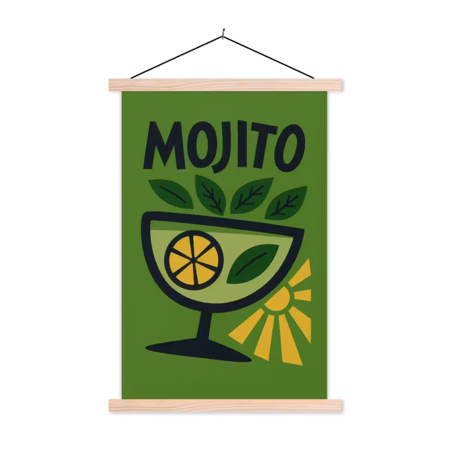 Mojito - Cocktail - Citroen - Groen textielposter latten blank klein -3d
