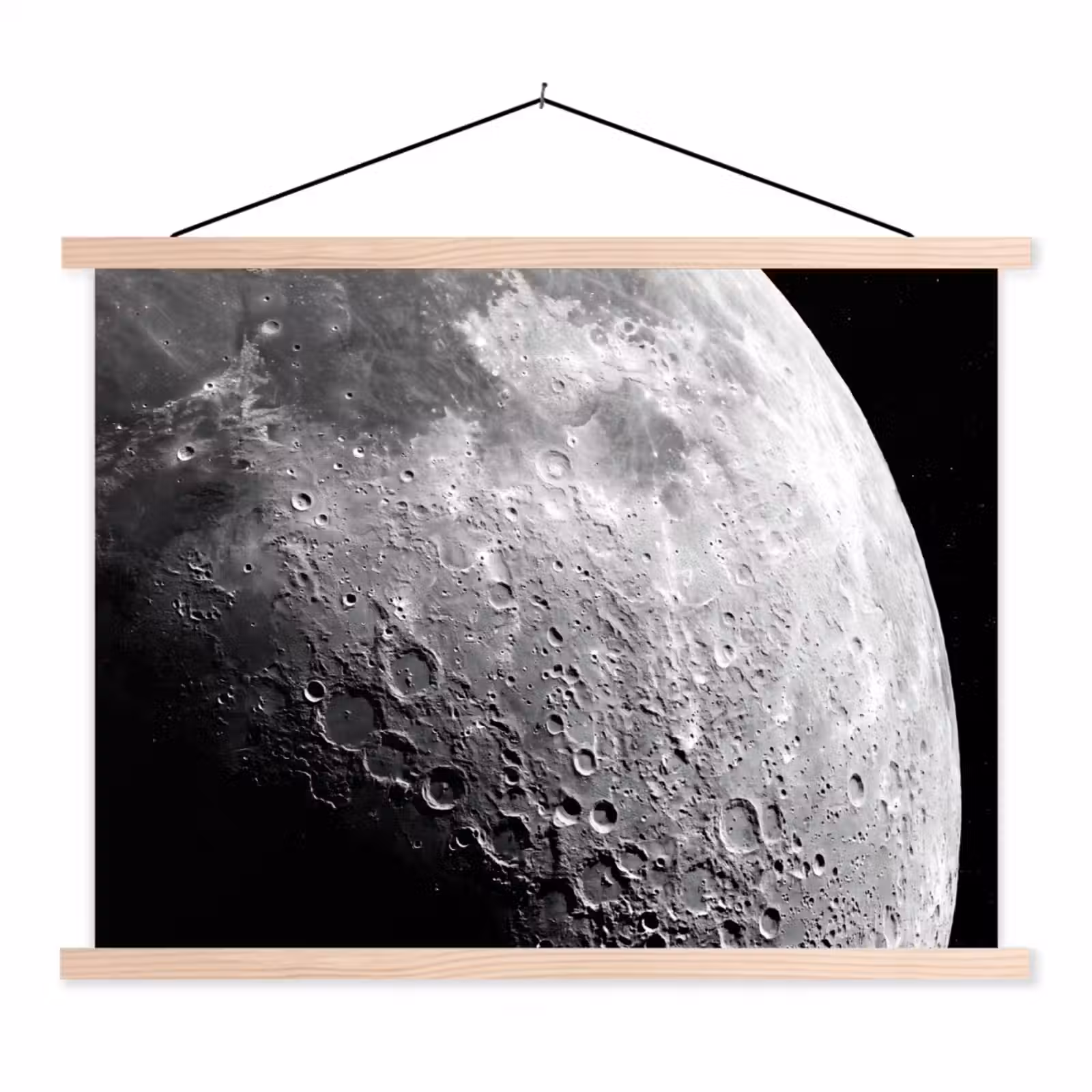 Hanging Poster - Moon - Craters - Space - Maan - Kraters - Ruimte textielposter latten blank klein